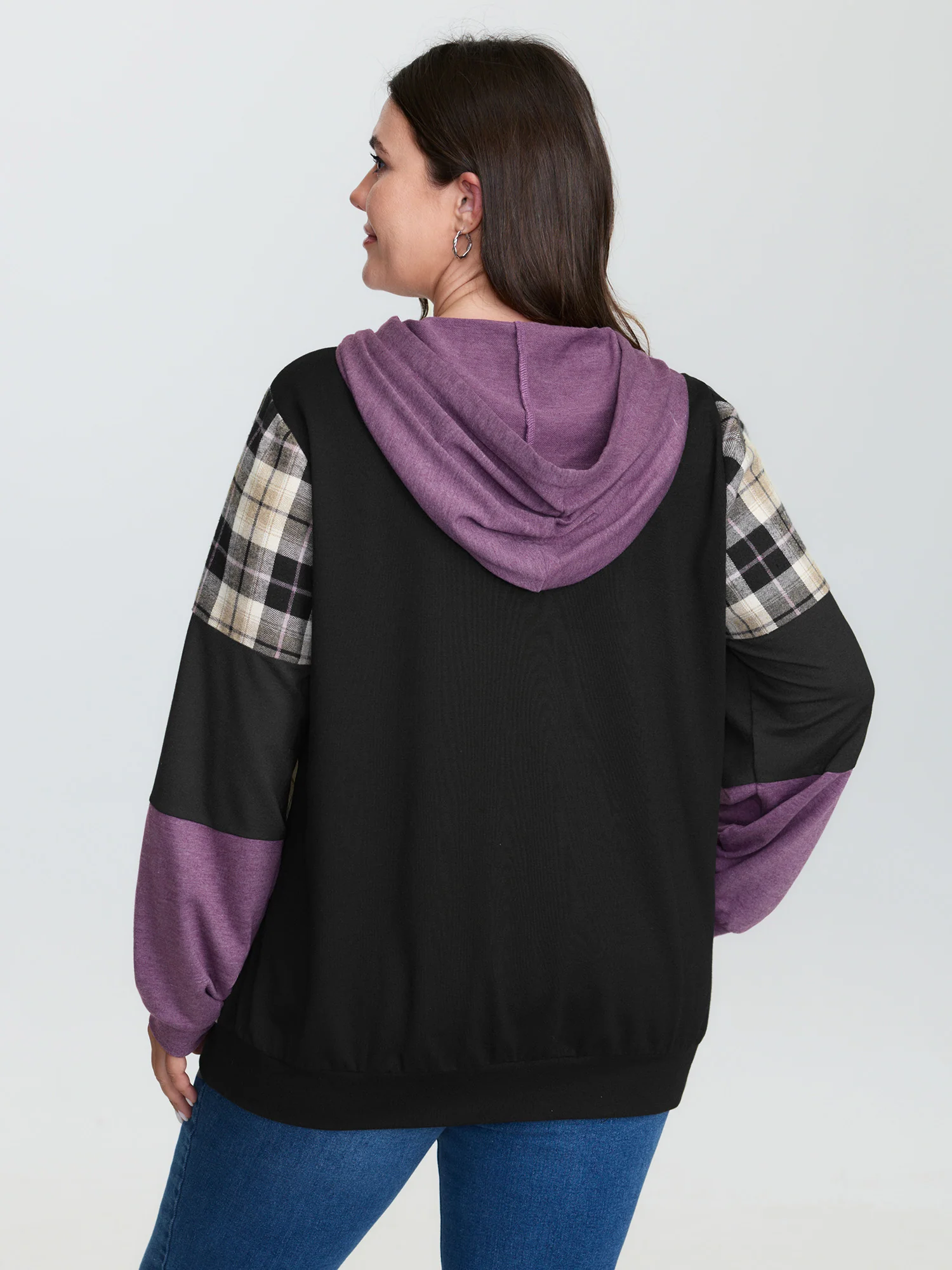Color Contrast Checkered Hoodie - Image 5