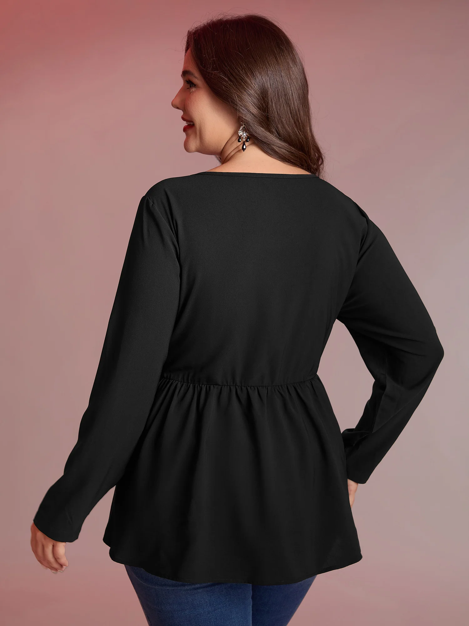 Color Contrast Cinched-Waist Knit Top - Image 4