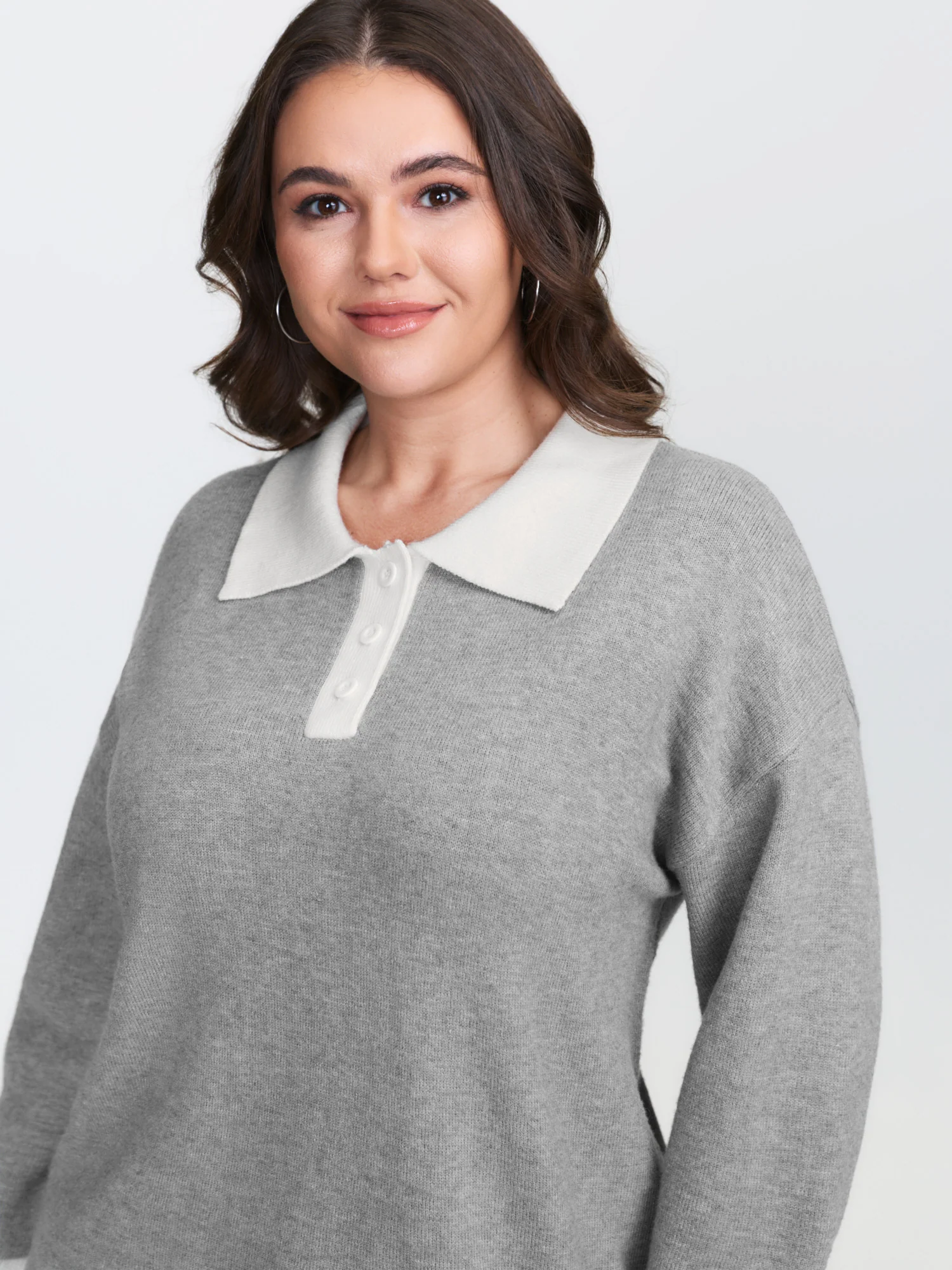 Color Contrast Collar Ribbed Hem Pullover - Image 3