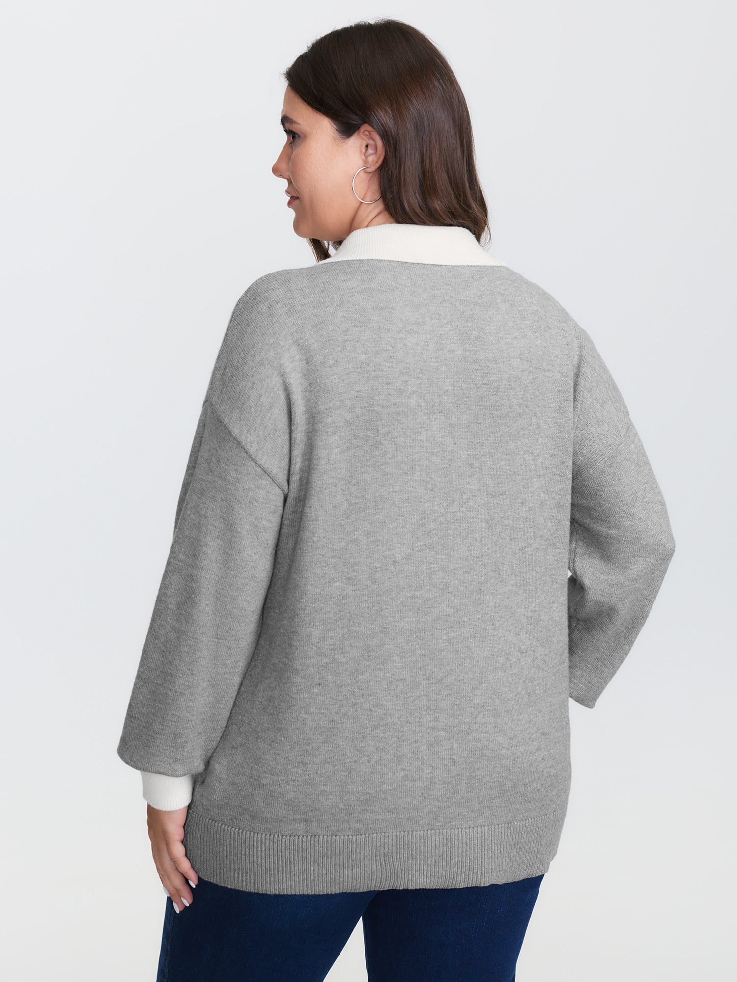 Color Contrast Collar Ribbed Hem Pullover - Image 4