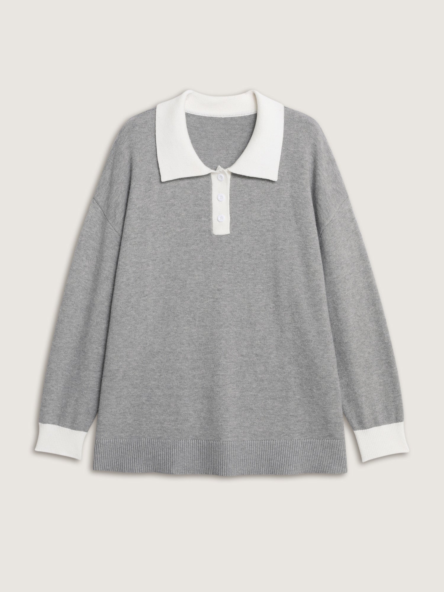 Color Contrast Collar Ribbed Hem Pullover - Image 7