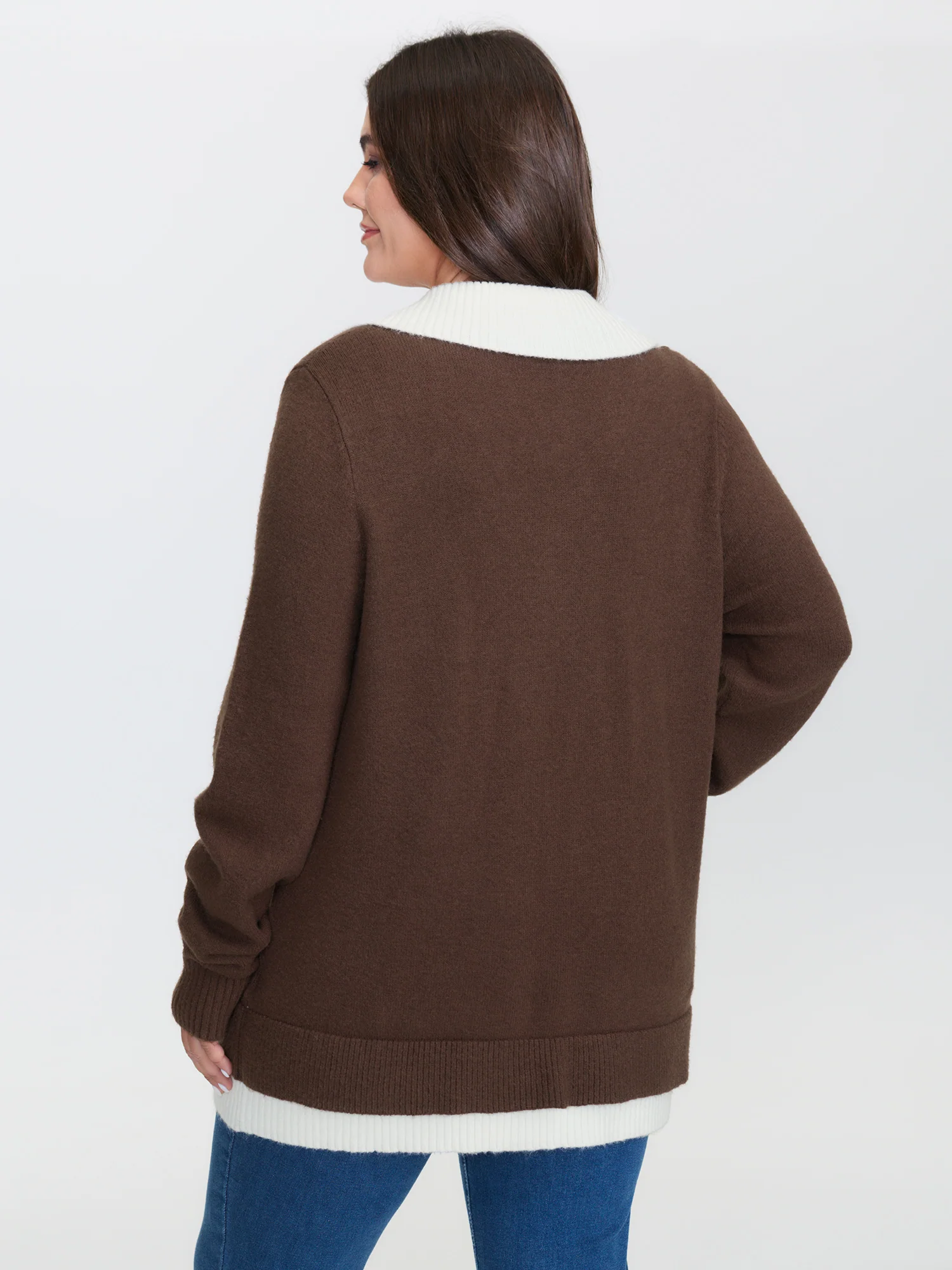 Color Contrast Collar Ribbed Hem Pullover - Image 4