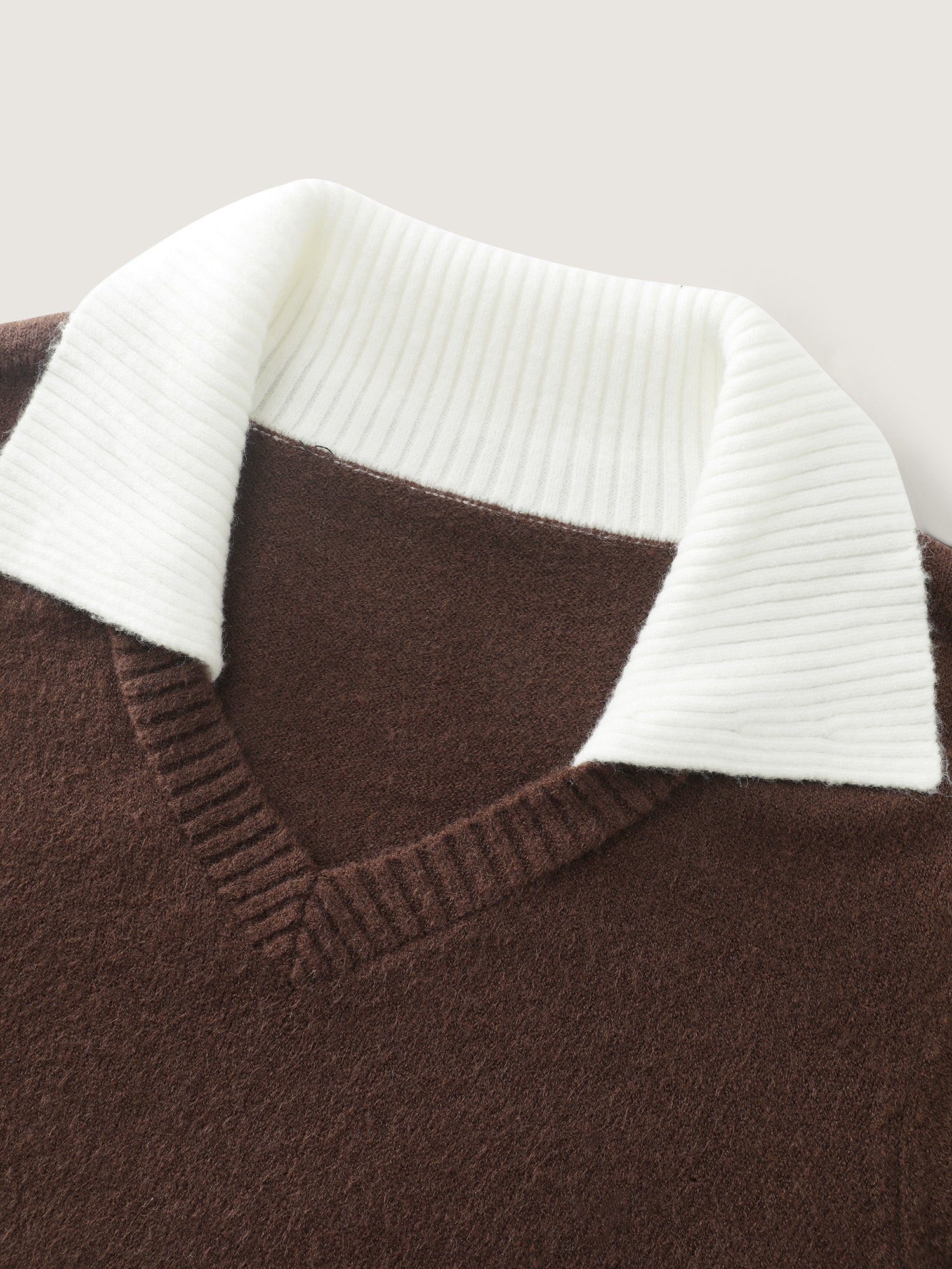 Color Contrast Collar Ribbed Hem Pullover - Image 5