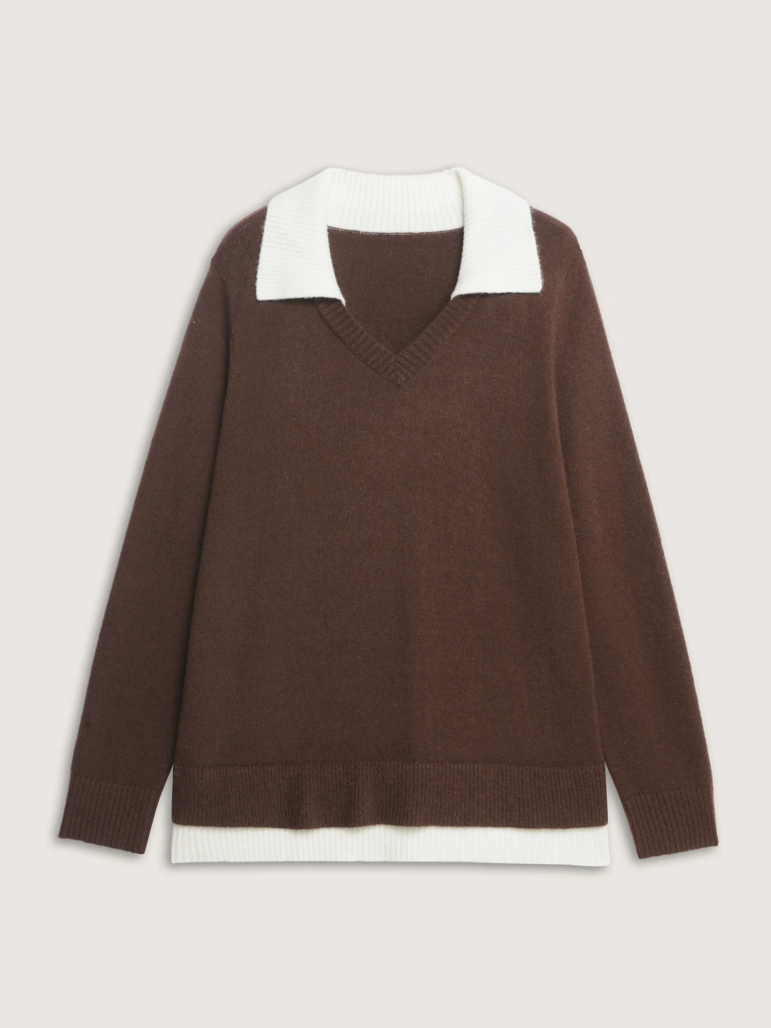 Color Contrast Collar Ribbed Hem Pullover - Image 7