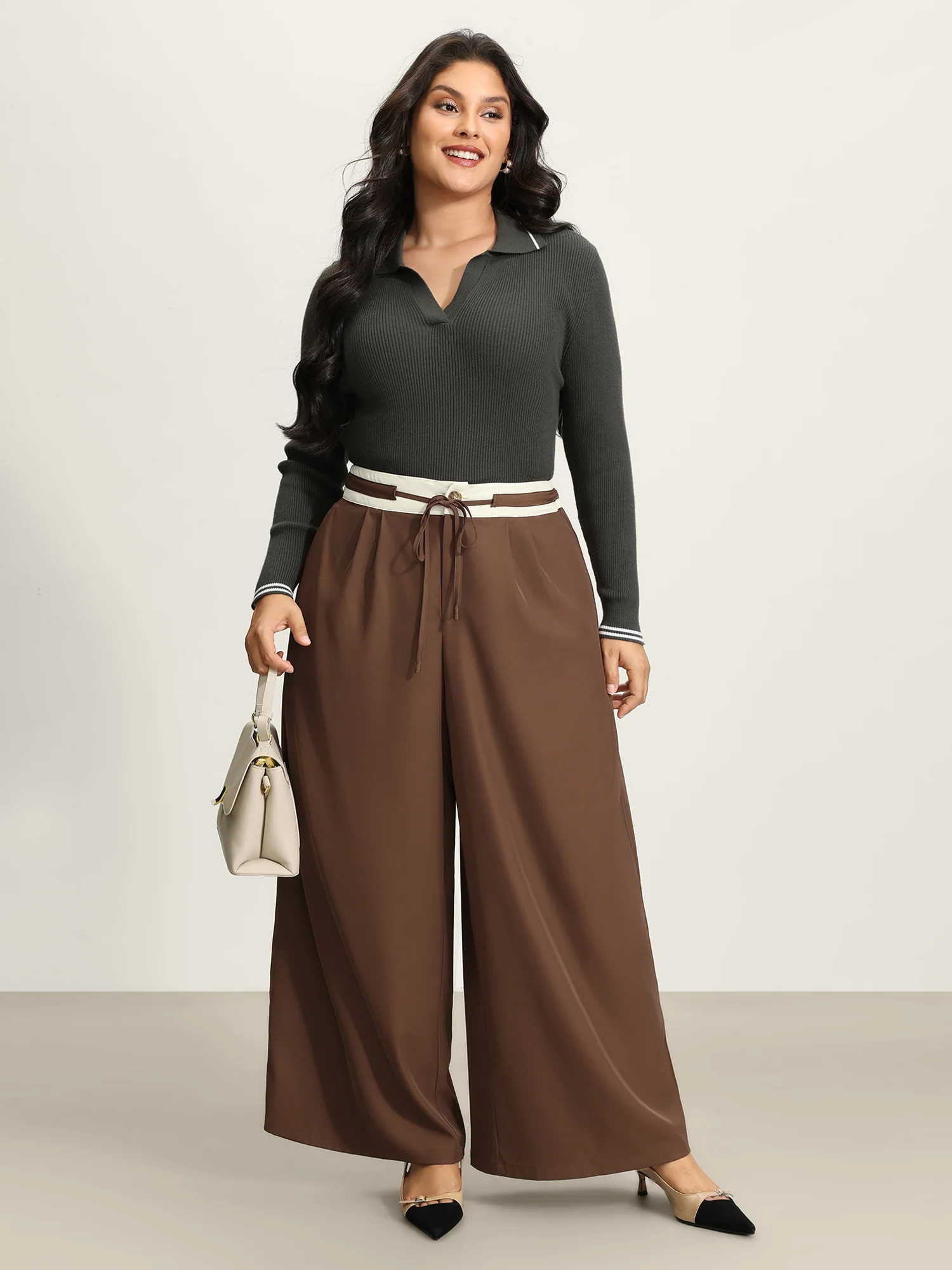 Color Contrast Drawstring Wide-Leg Pants - Image 2