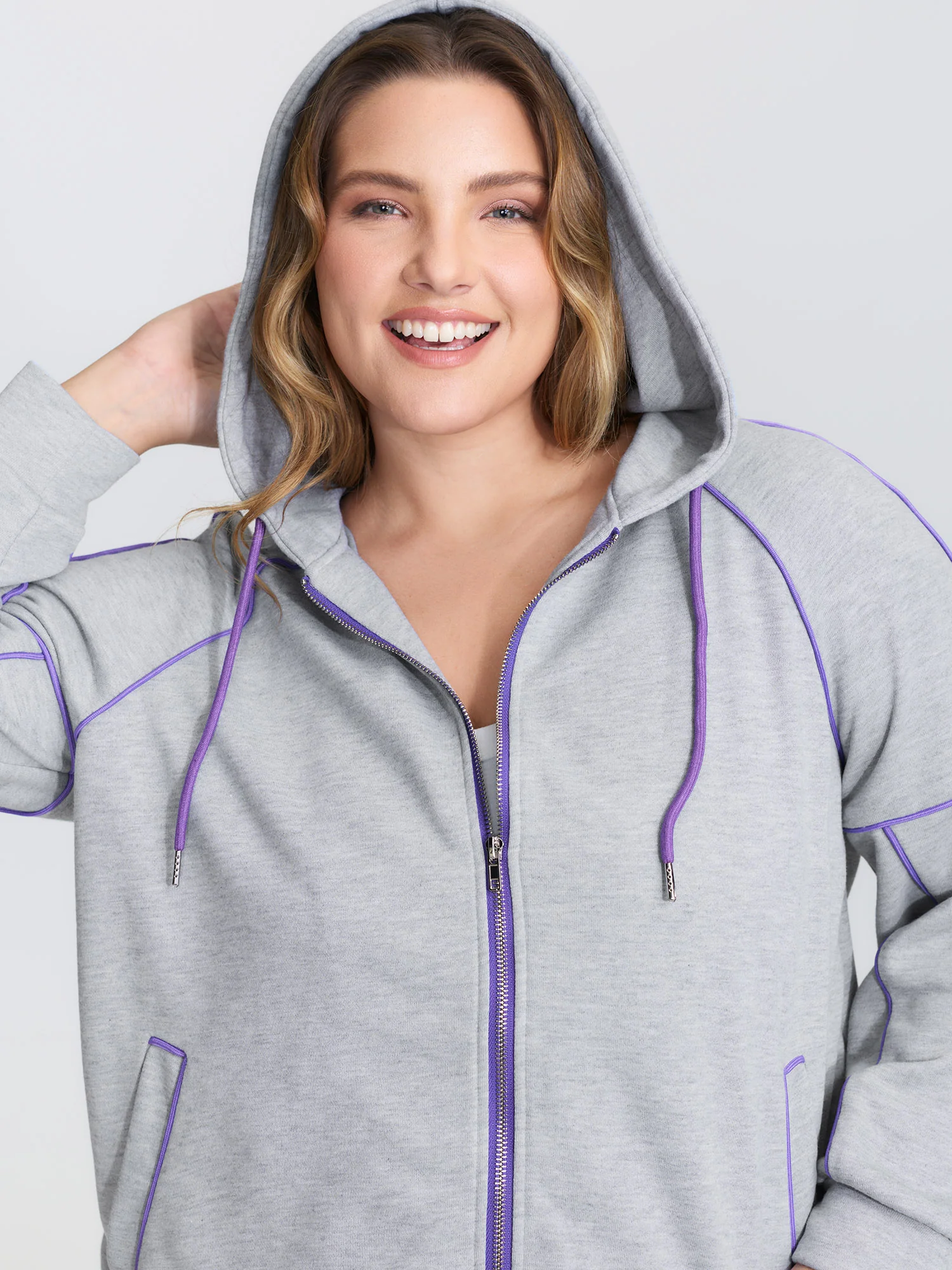 Color Contrast Drop Shoulder Hooded Jacket - Image 2