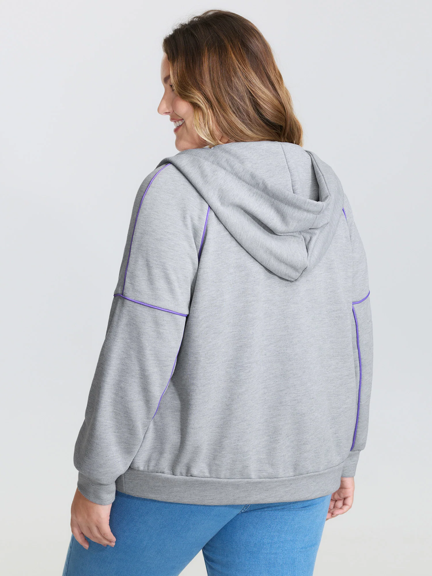 Color Contrast Drop Shoulder Hooded Jacket - Image 4