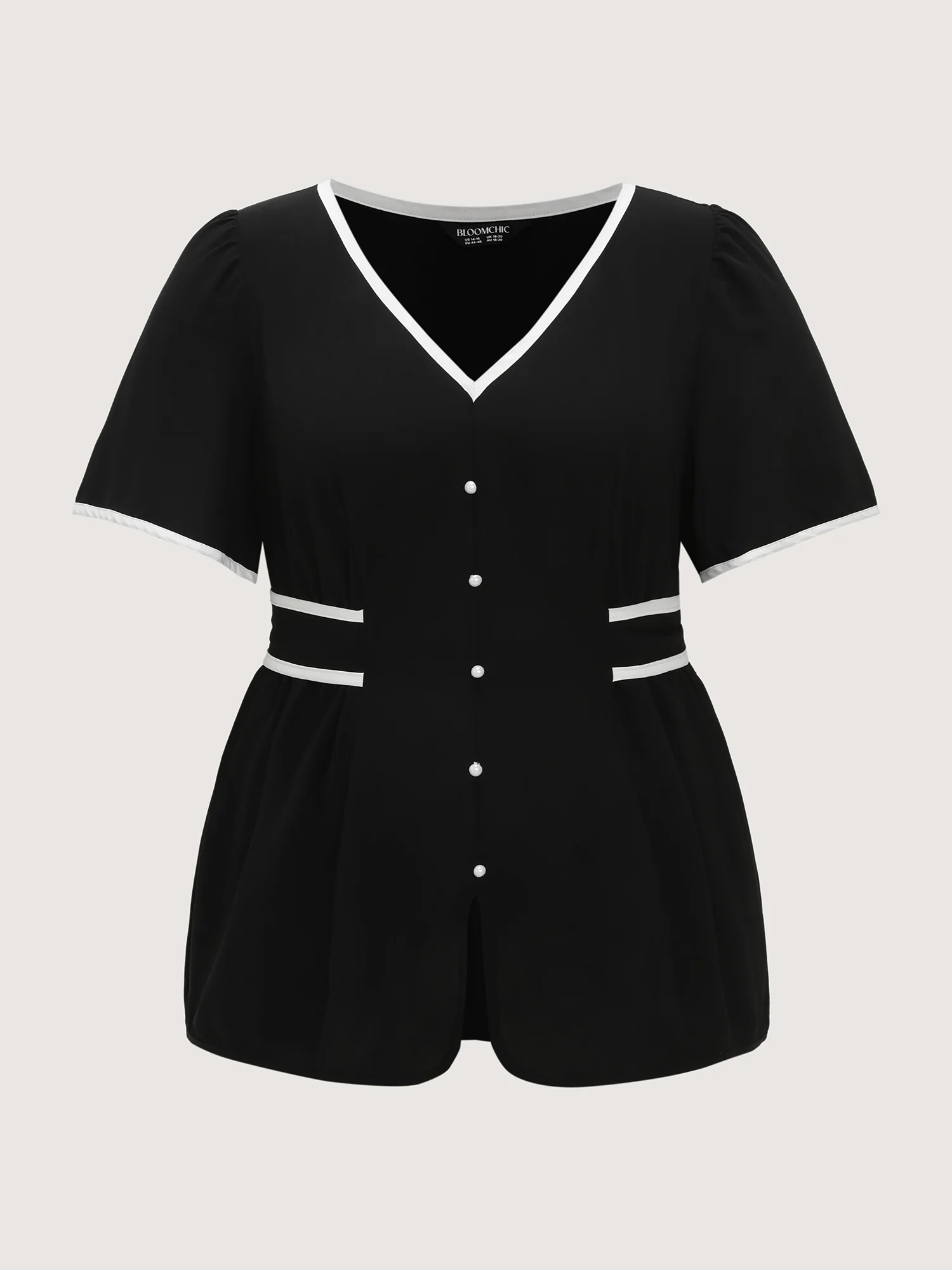 Color Contrast Edge Button Detail Blouse - Image 8