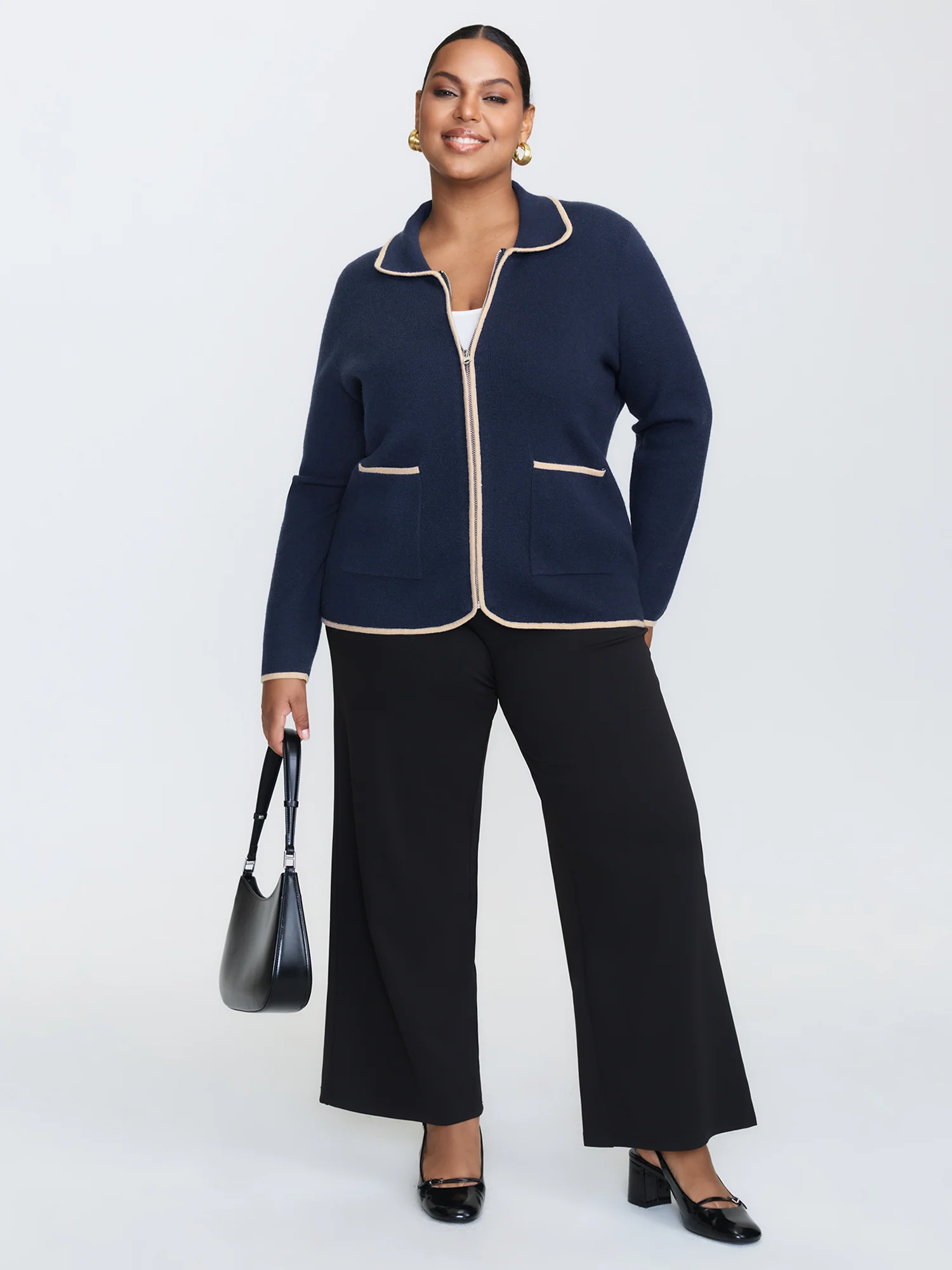 Color Contrast Edge Collar Knit Cardigan - Image 2
