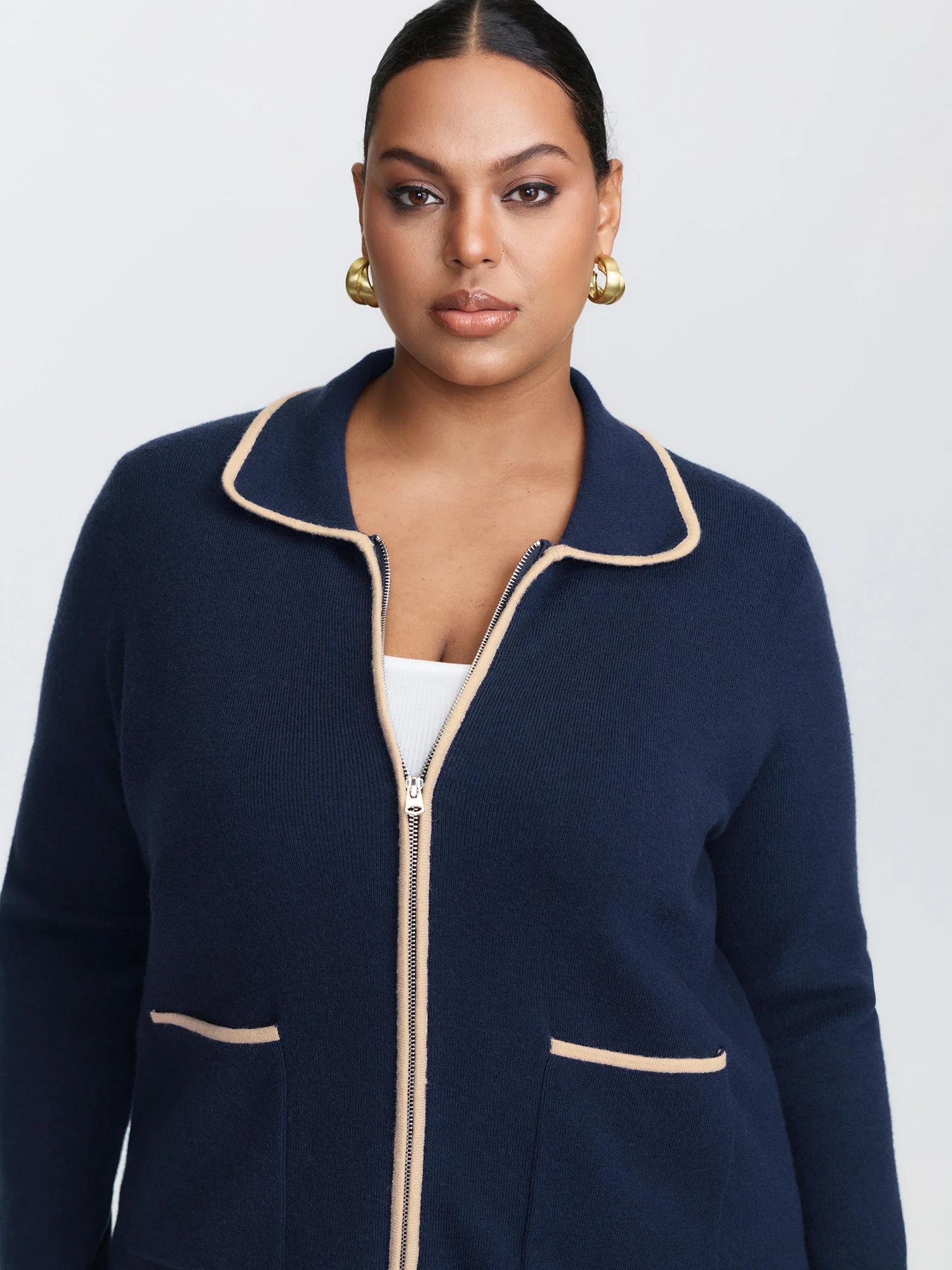 Color Contrast Edge Collar Knit Cardigan - Image 3