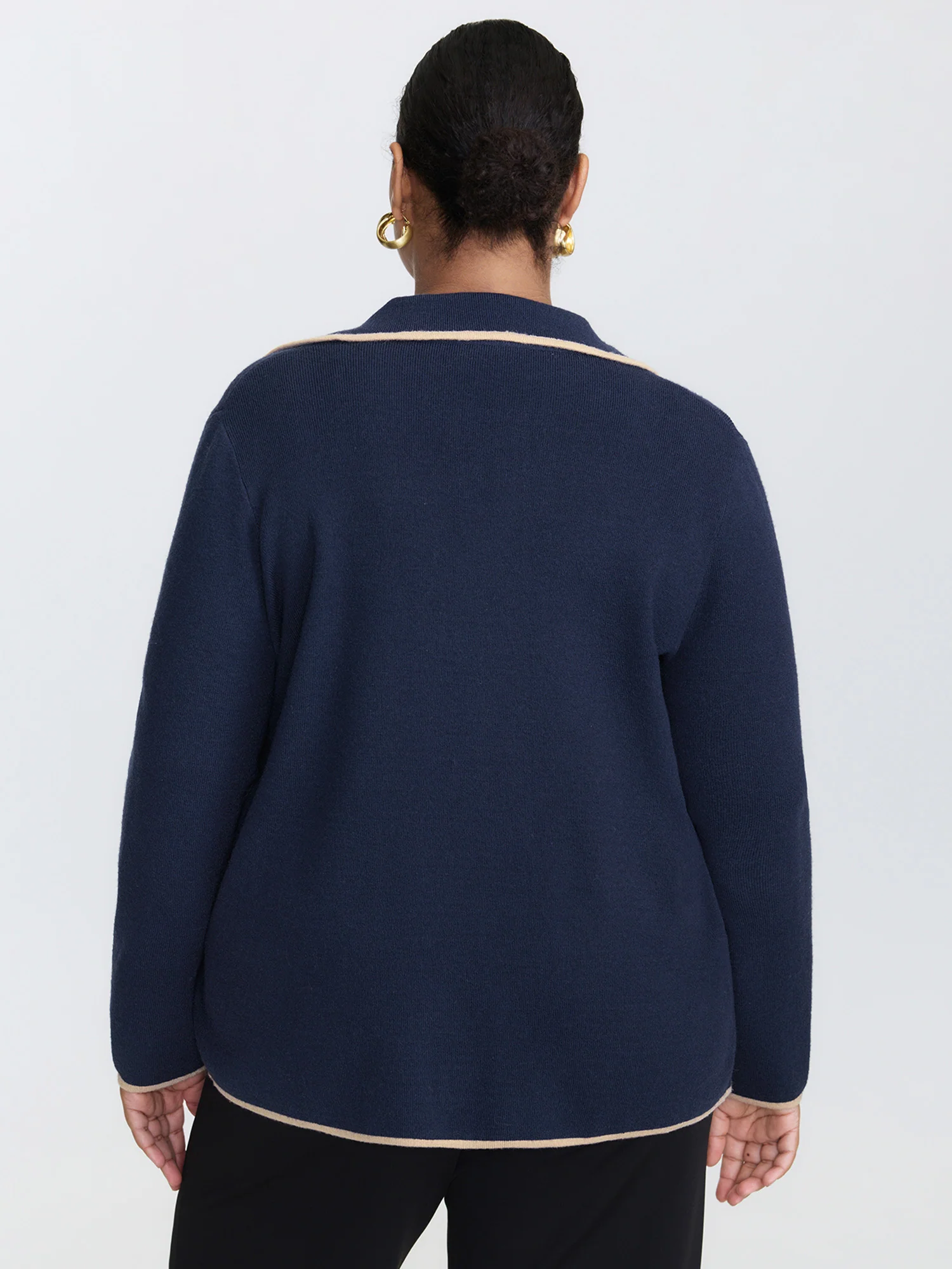 Color Contrast Edge Collar Knit Cardigan - Image 4