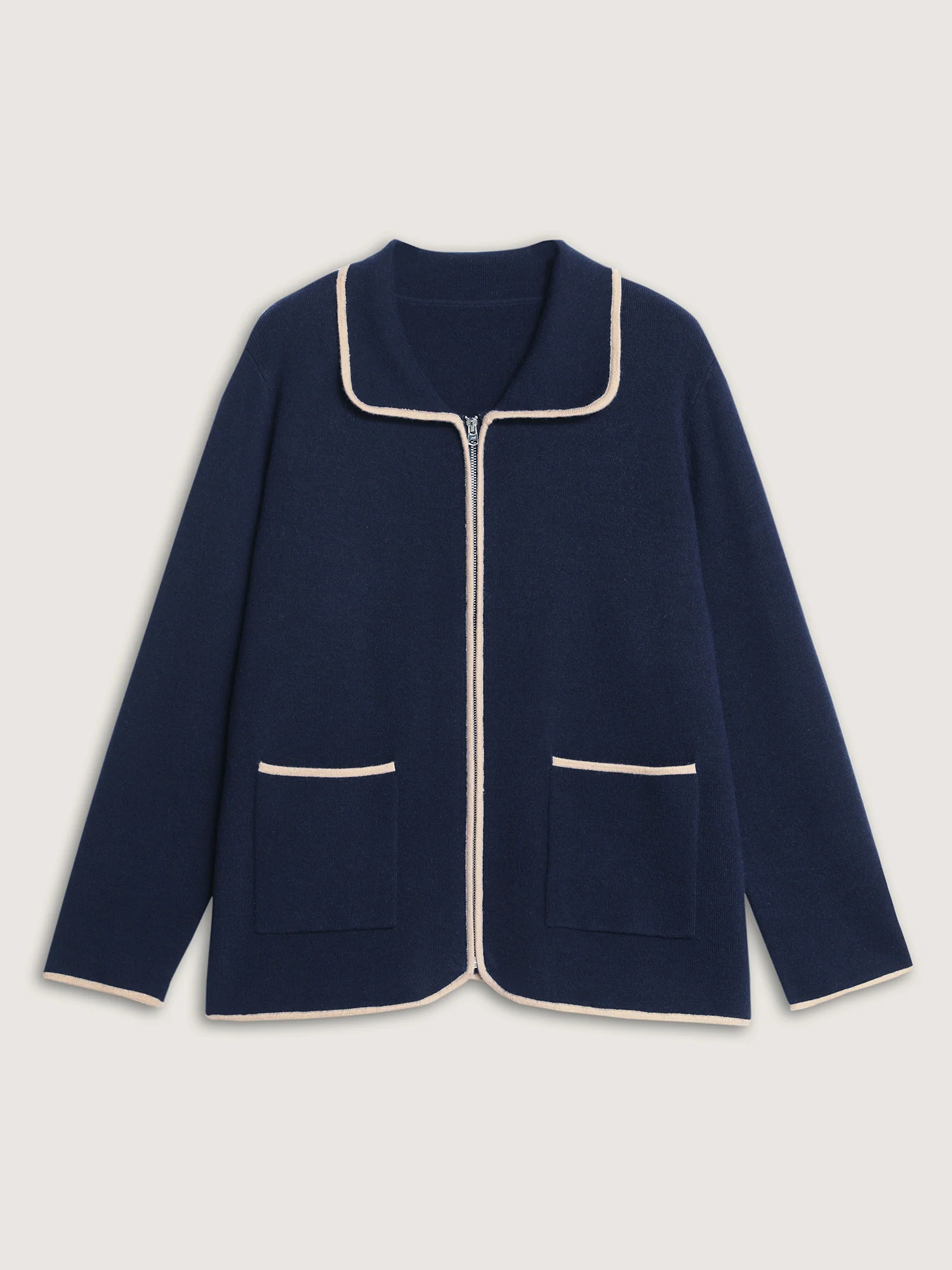 Color Contrast Edge Collar Knit Cardigan - Image 8