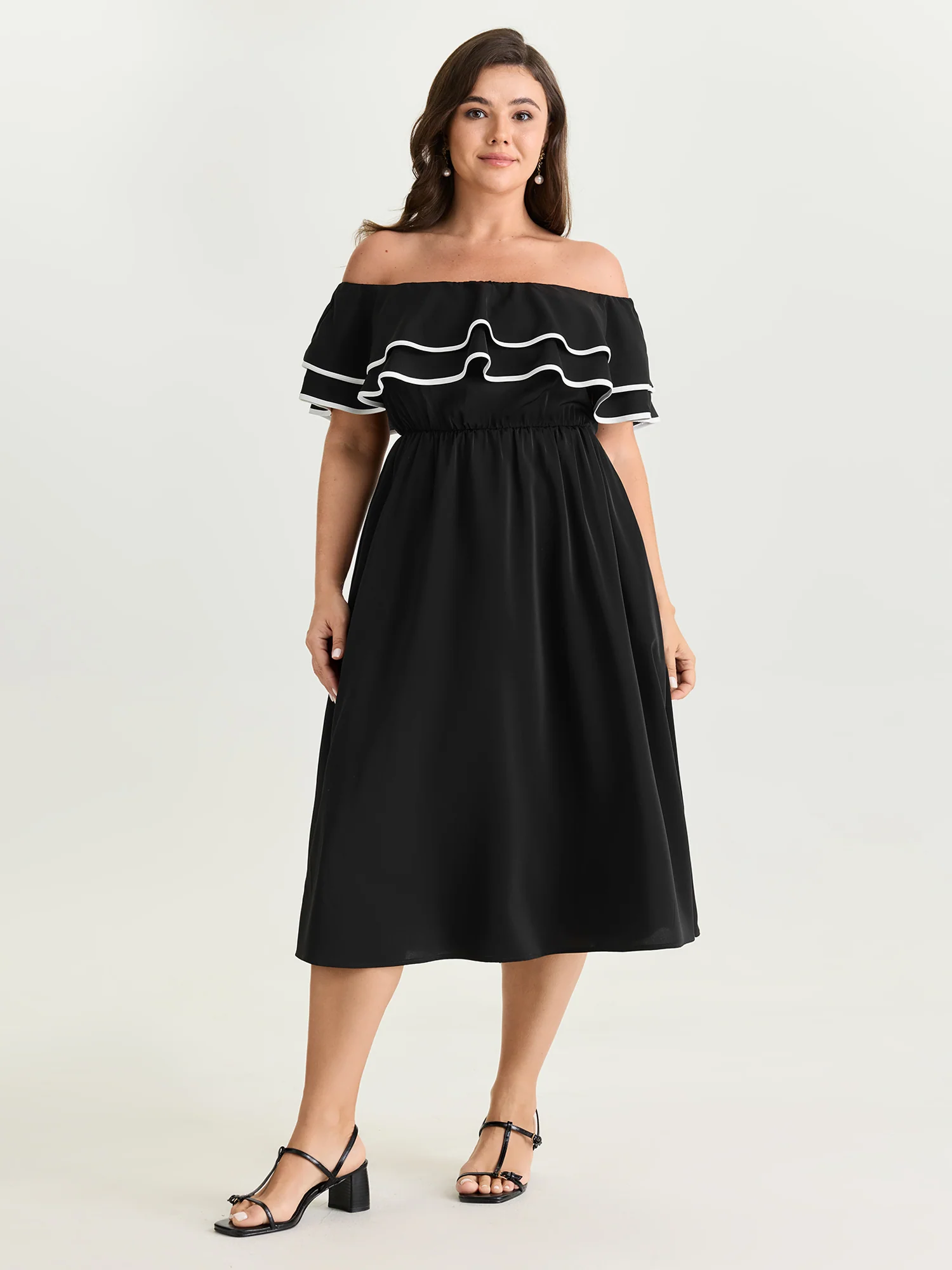 Color Contrast Edge Off-Shoulder Midi Dress - Image 3