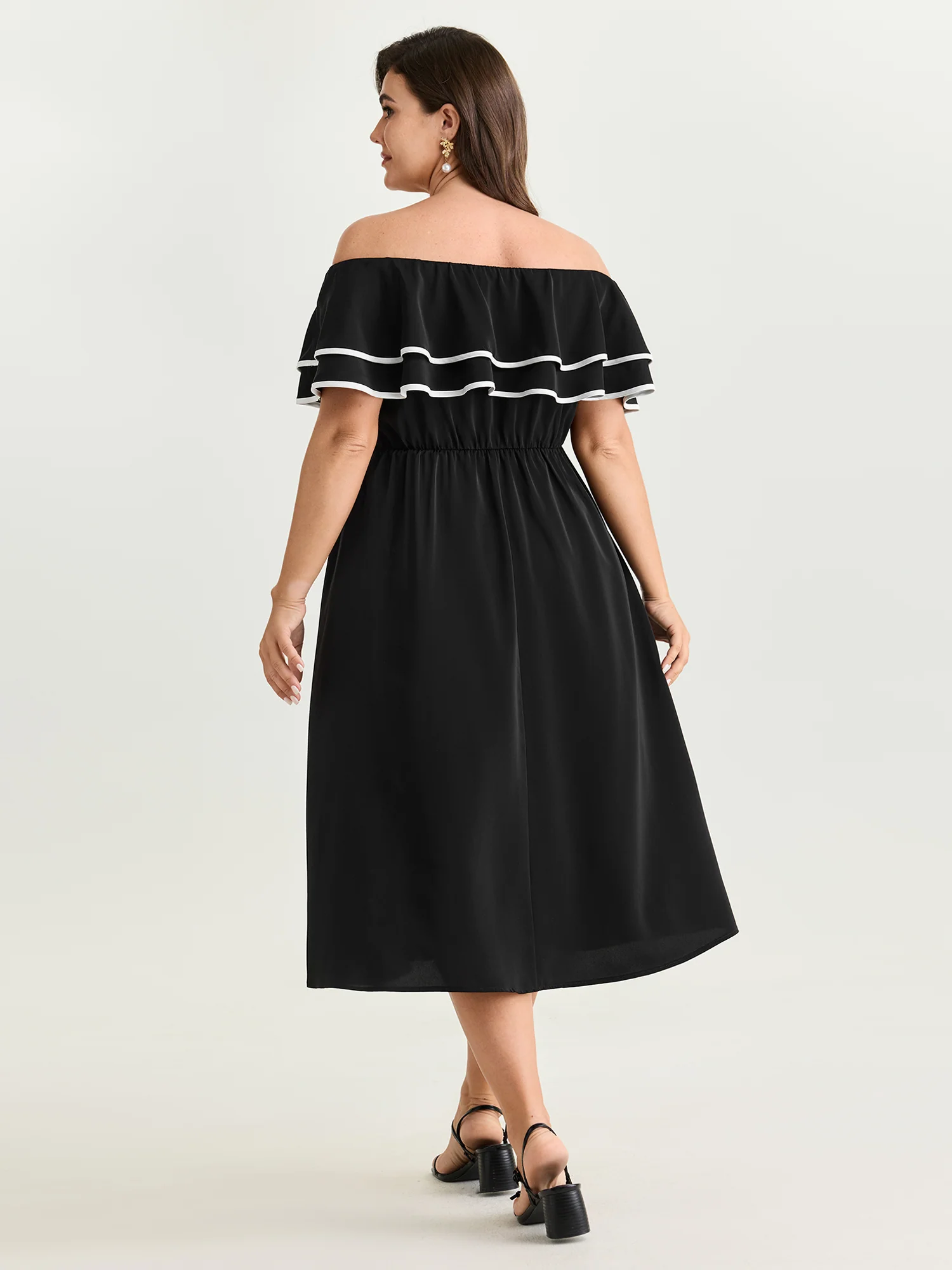 Color Contrast Edge Off-Shoulder Midi Dress - Image 4