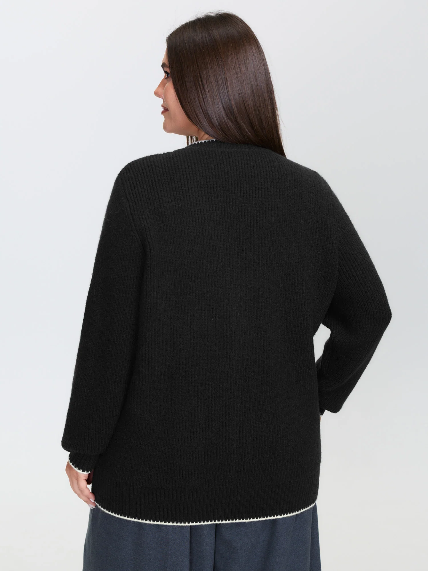 Color Contrast Edged V-Neck Knit Cardigan - Image 4
