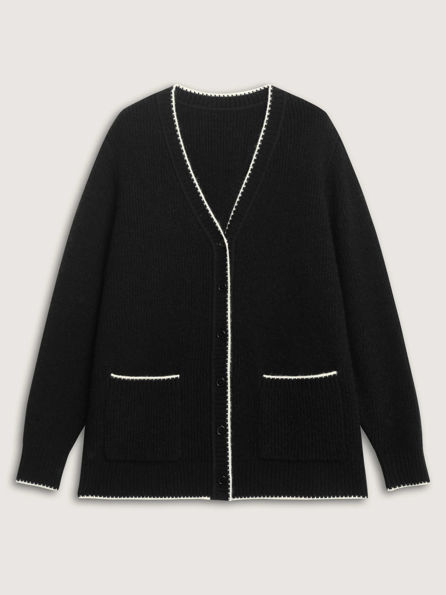 Color Contrast Edged V-Neck Knit Cardigan - Image 5