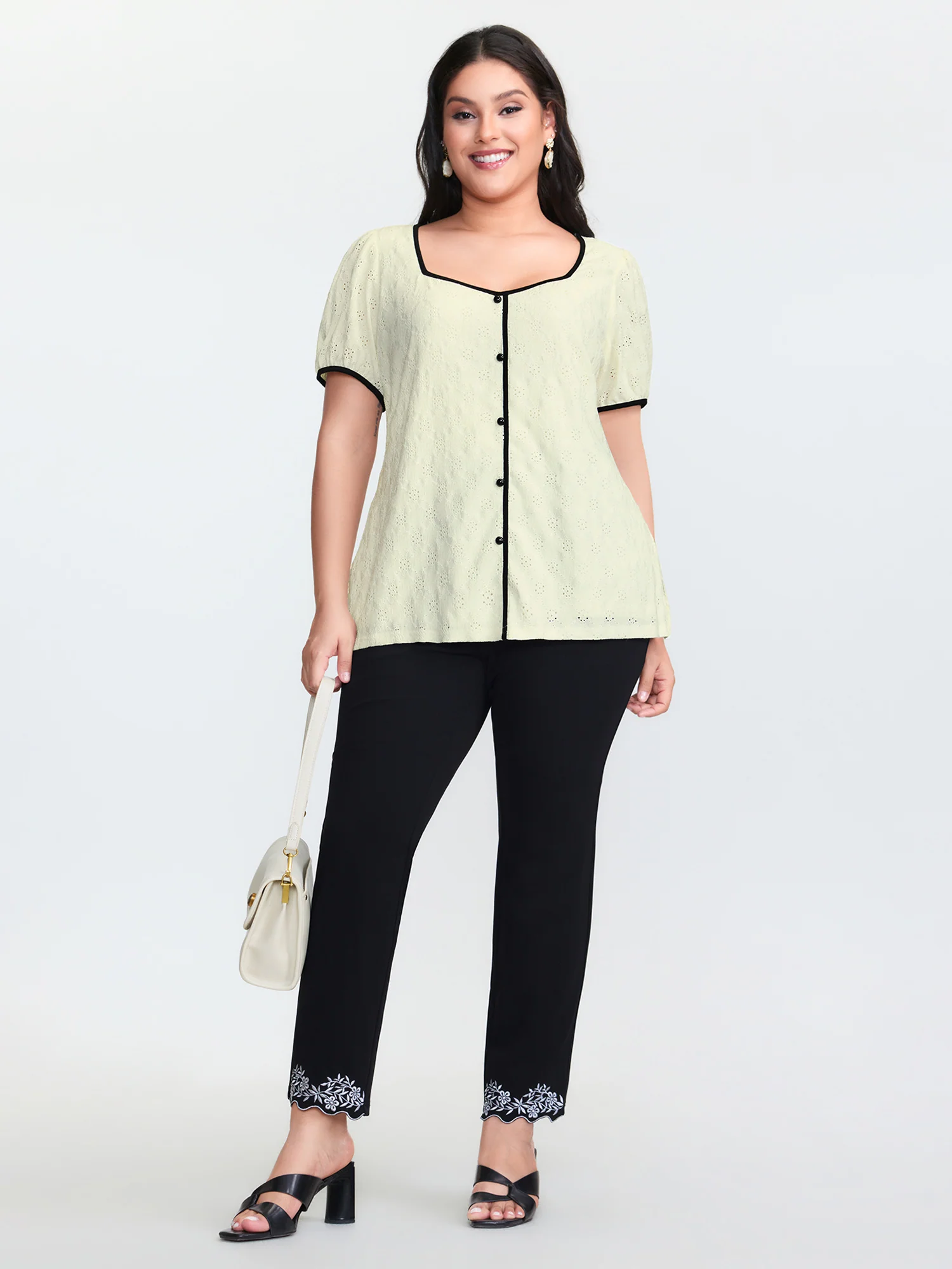 Color Contrast Edges Button Blouse - Image 3