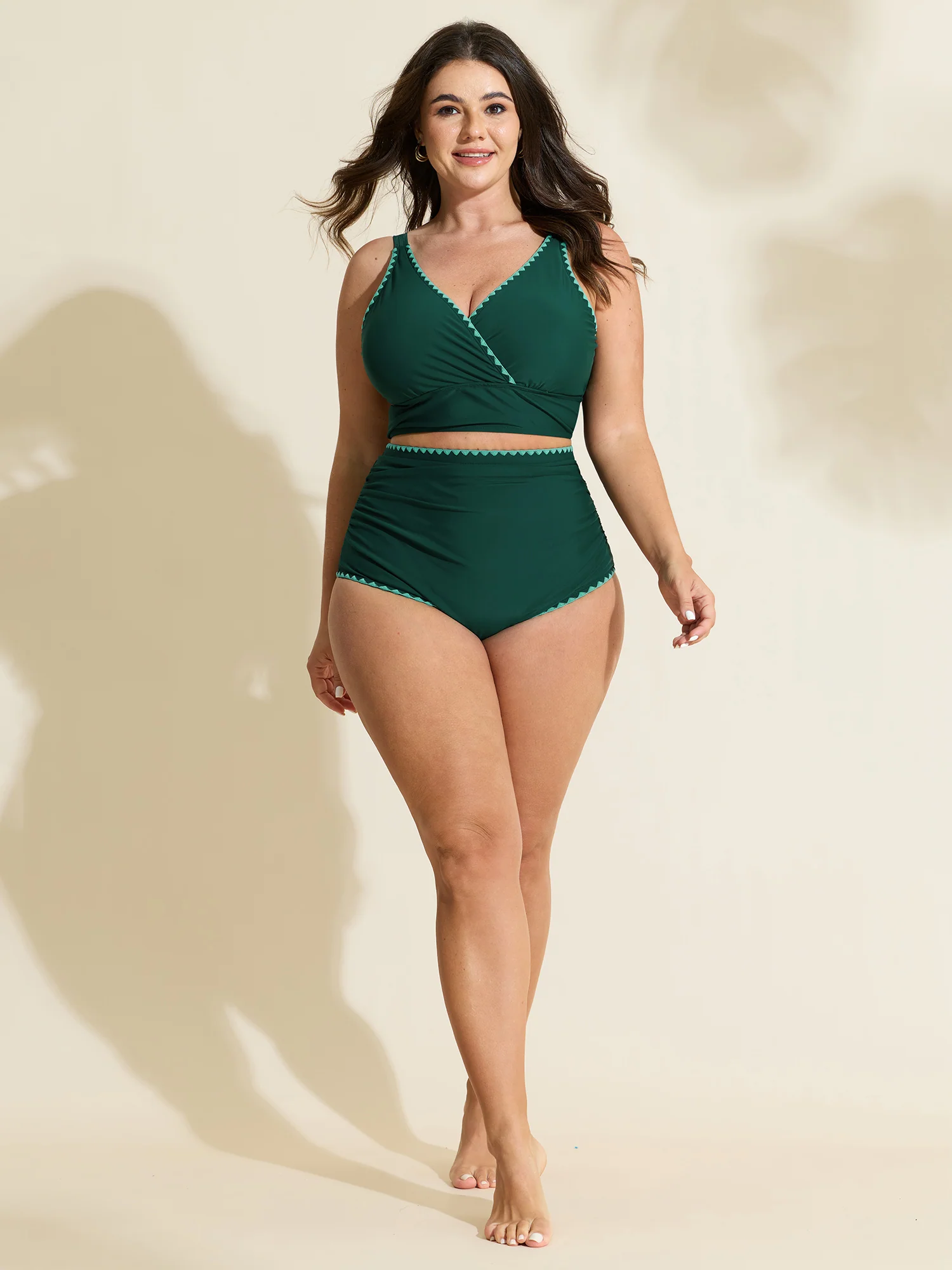 Color Contrast Embroidered Edge Bikini Top - Image 12