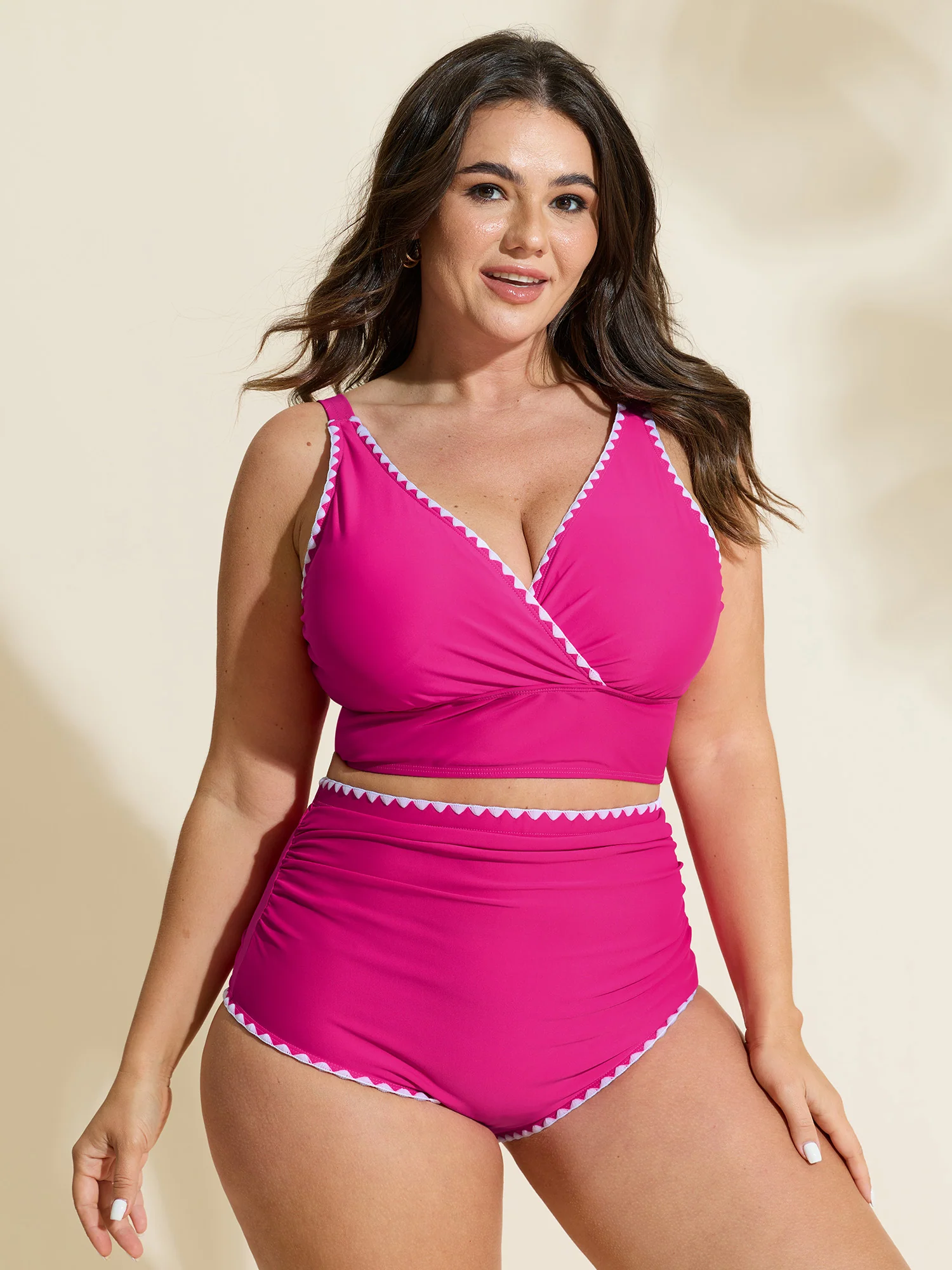 Color Contrast Embroidered Edge Bikini Top - Image 14