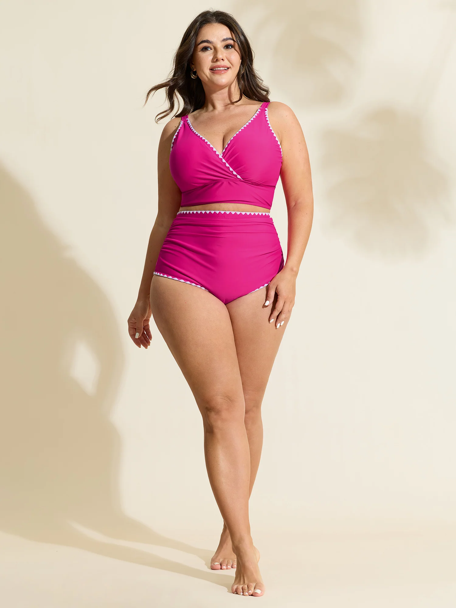 Color Contrast Embroidered Edge Bikini Top - Image 17