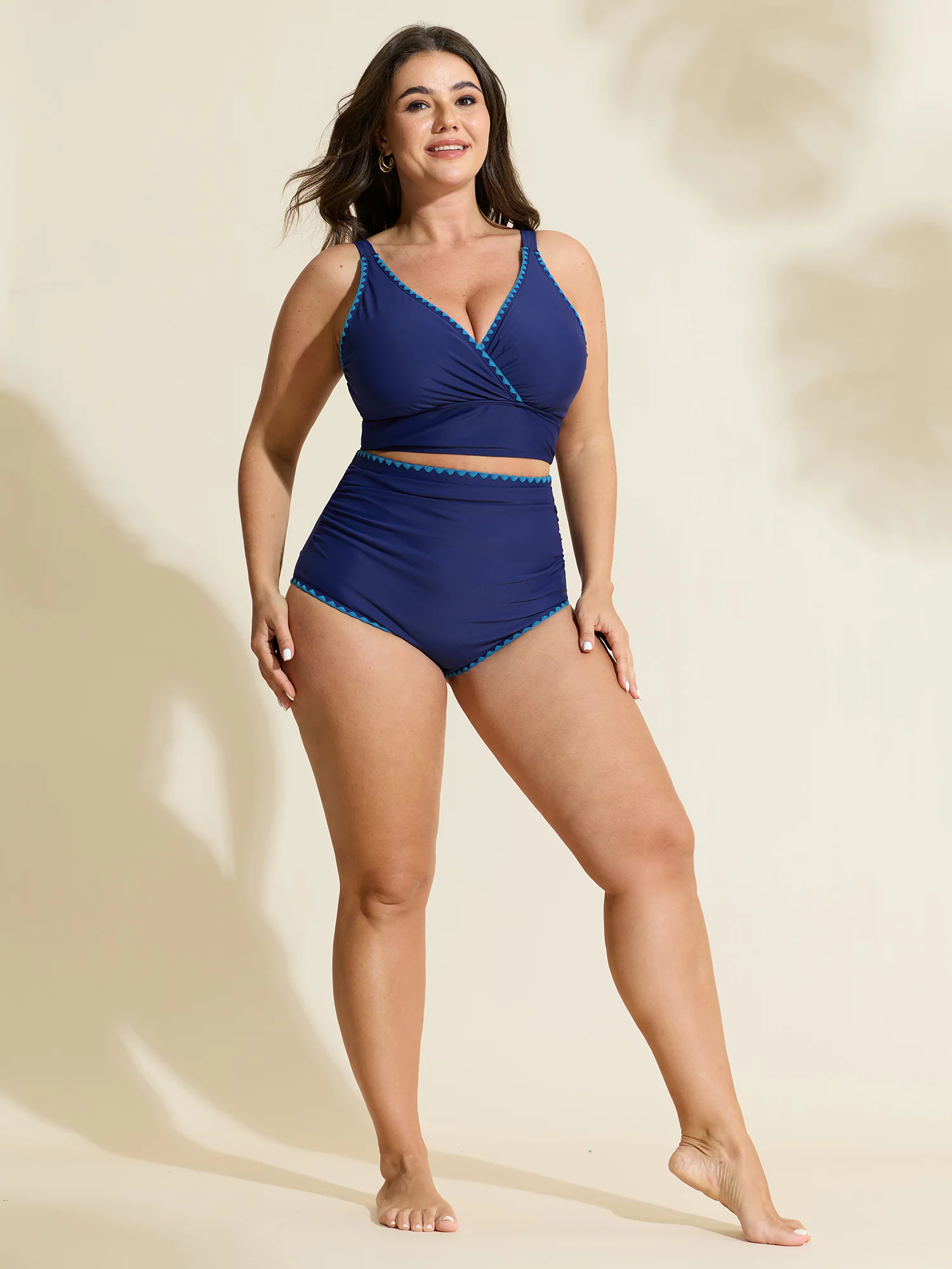 Color Contrast Embroidered Edge Bikini Top - Image 22