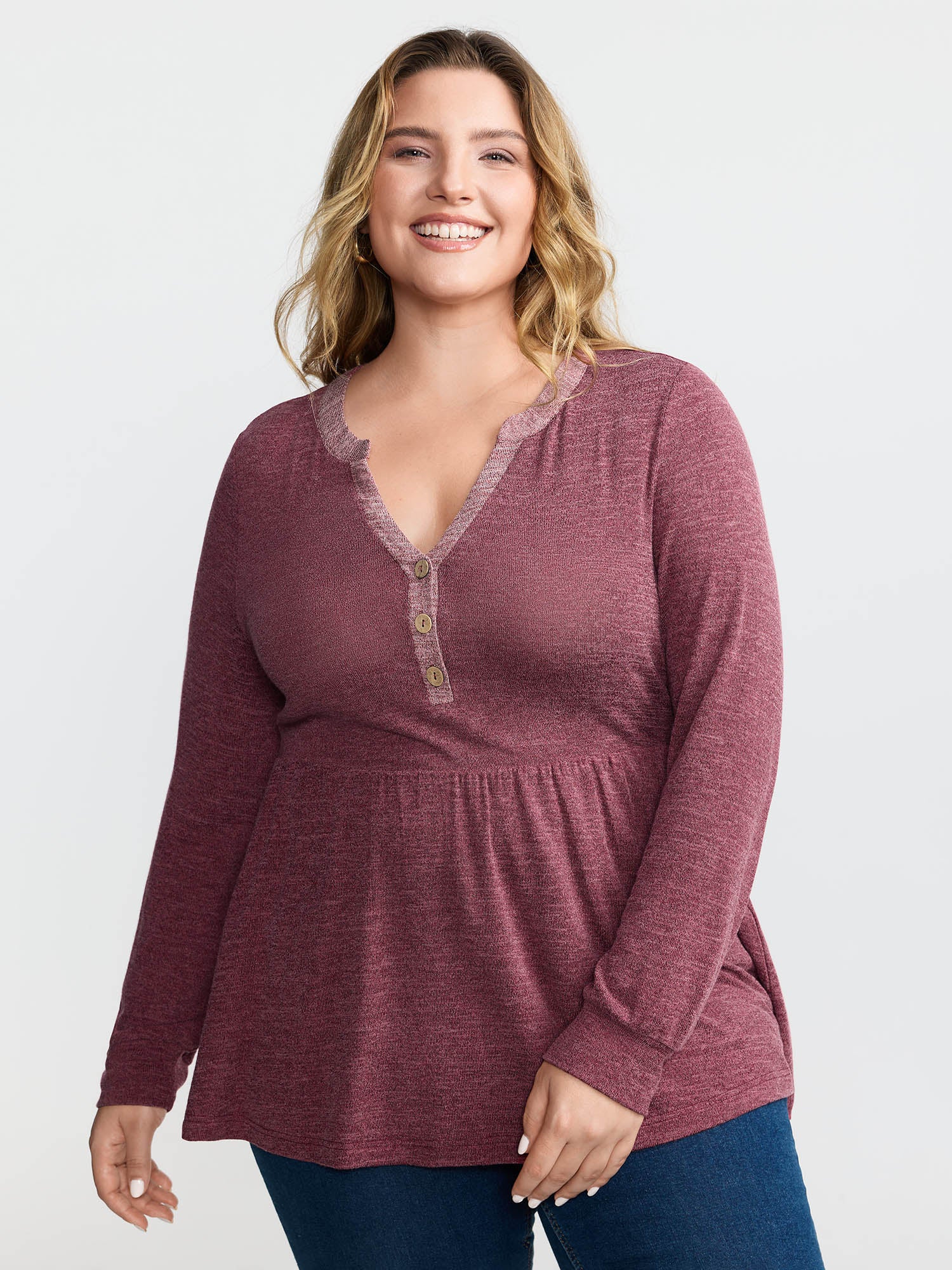 Color Contrast Fit Flared Knit Top - Image 2