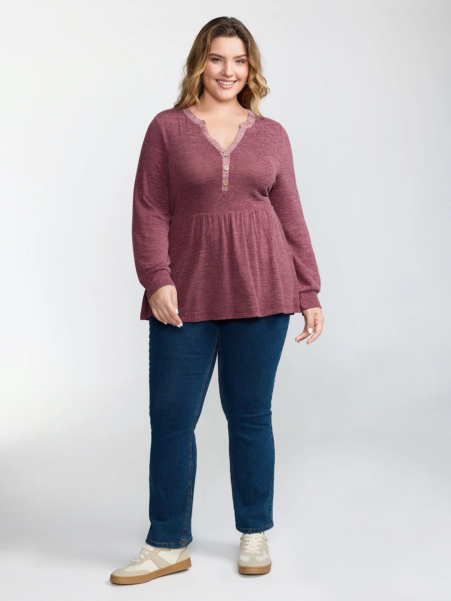 Color Contrast Fit Flared Knit Top - Image 3