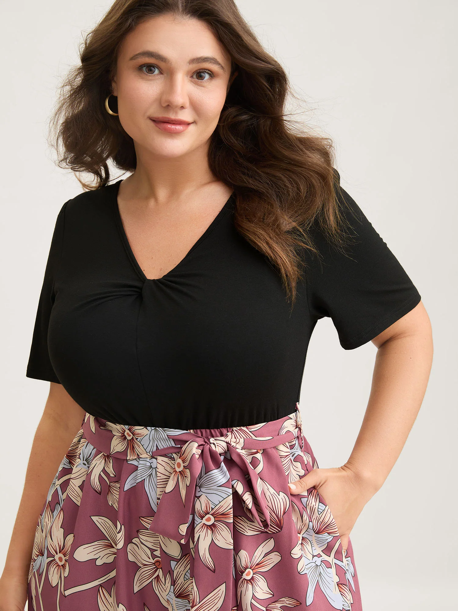 Color Contrast Floral Belted Jumpsuit - Image 2