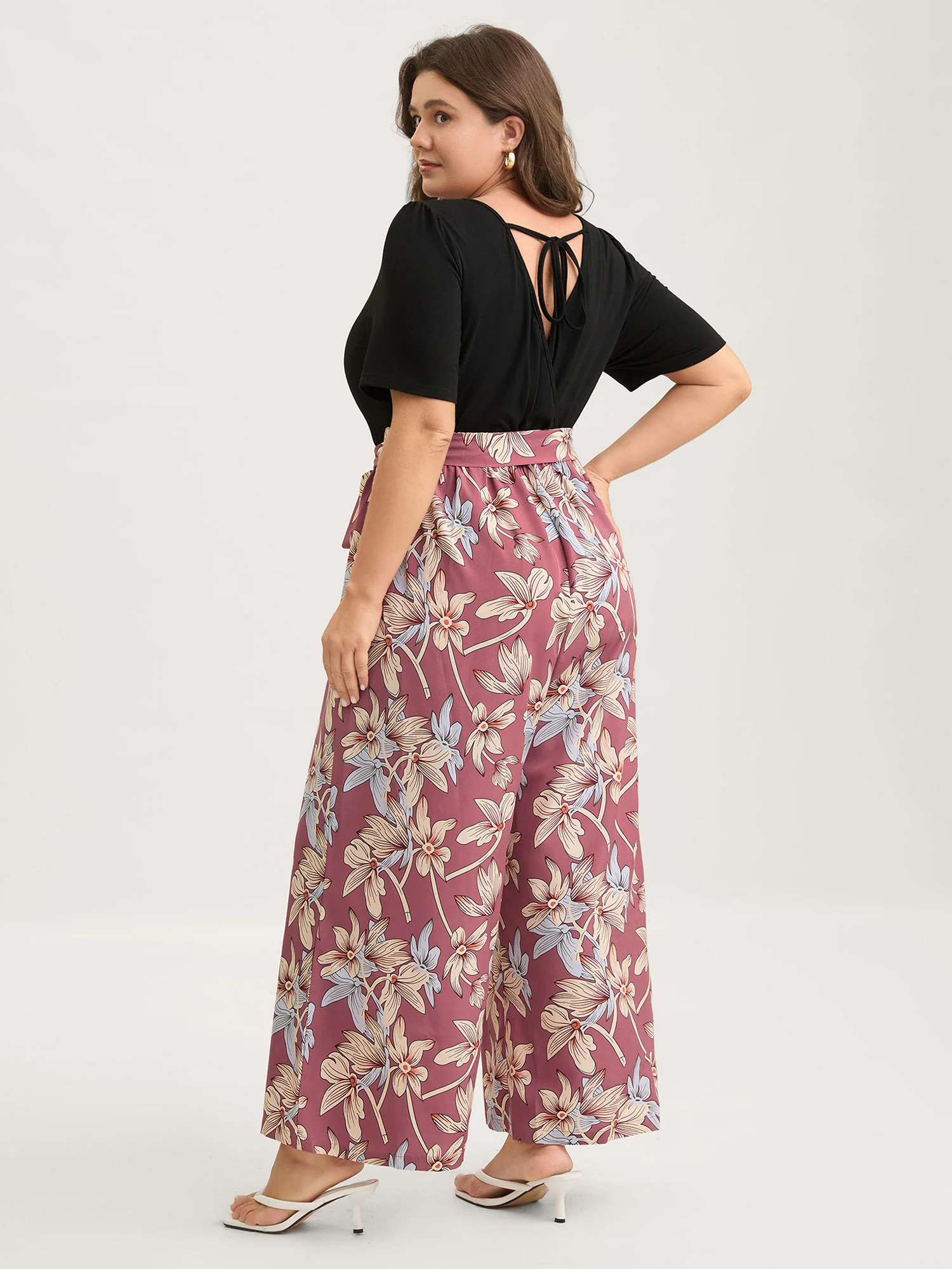 Color Contrast Floral Belted Jumpsuit - Image 4