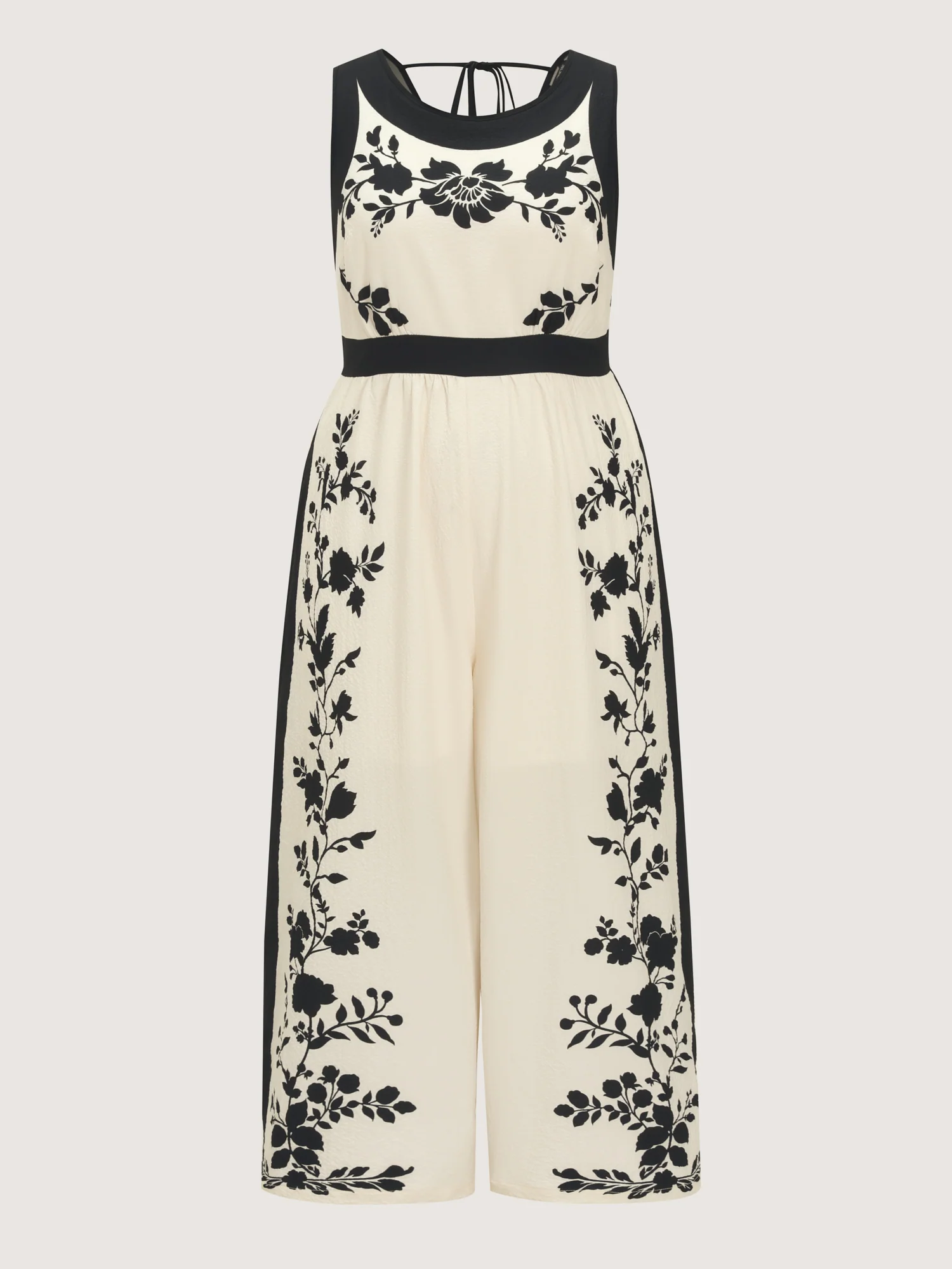 Color Contrast Floral Print Back-Tie Jumpsuit - Image 7