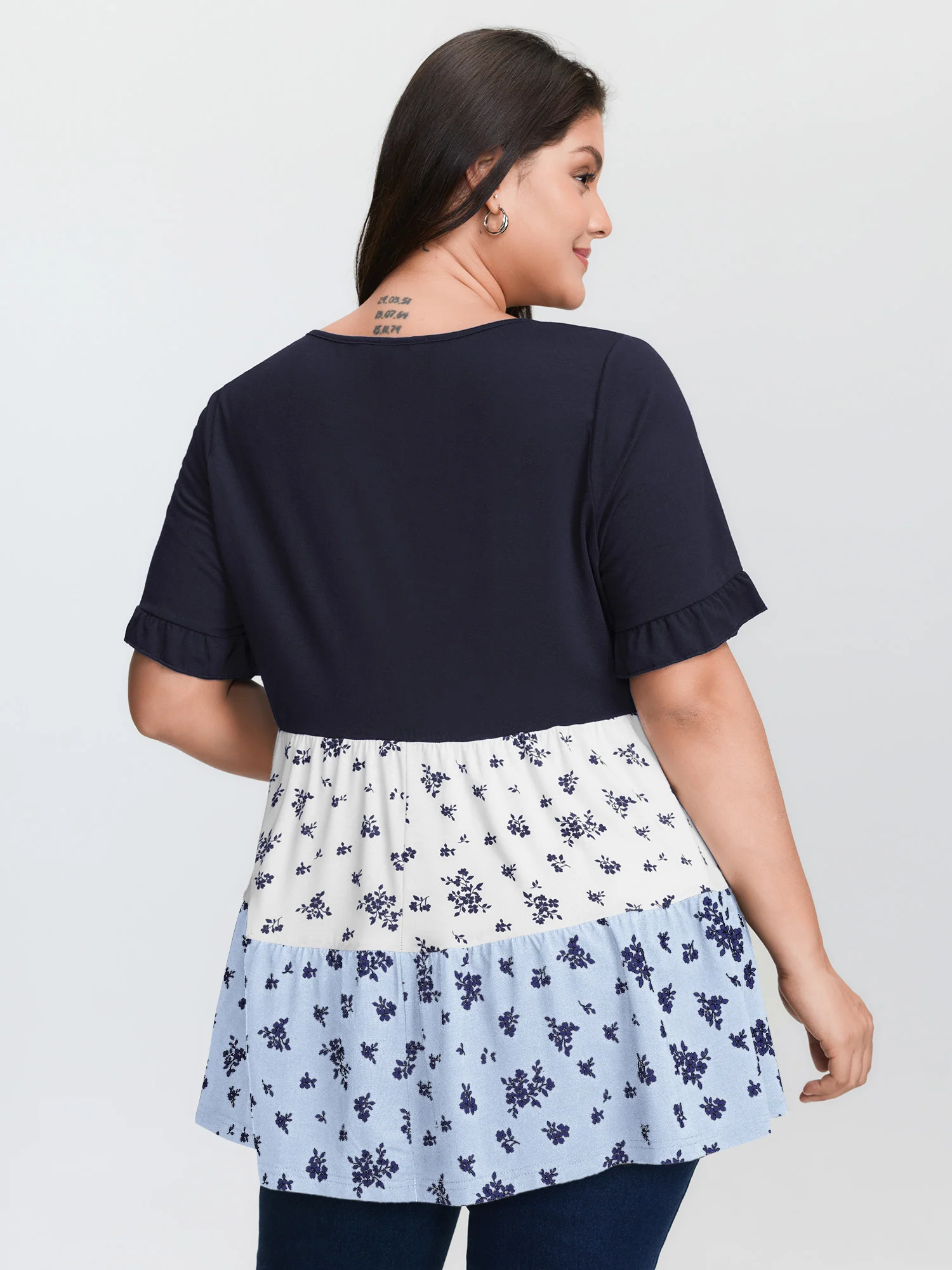 Color Contrast Floral Print Tiered Top - Image 13