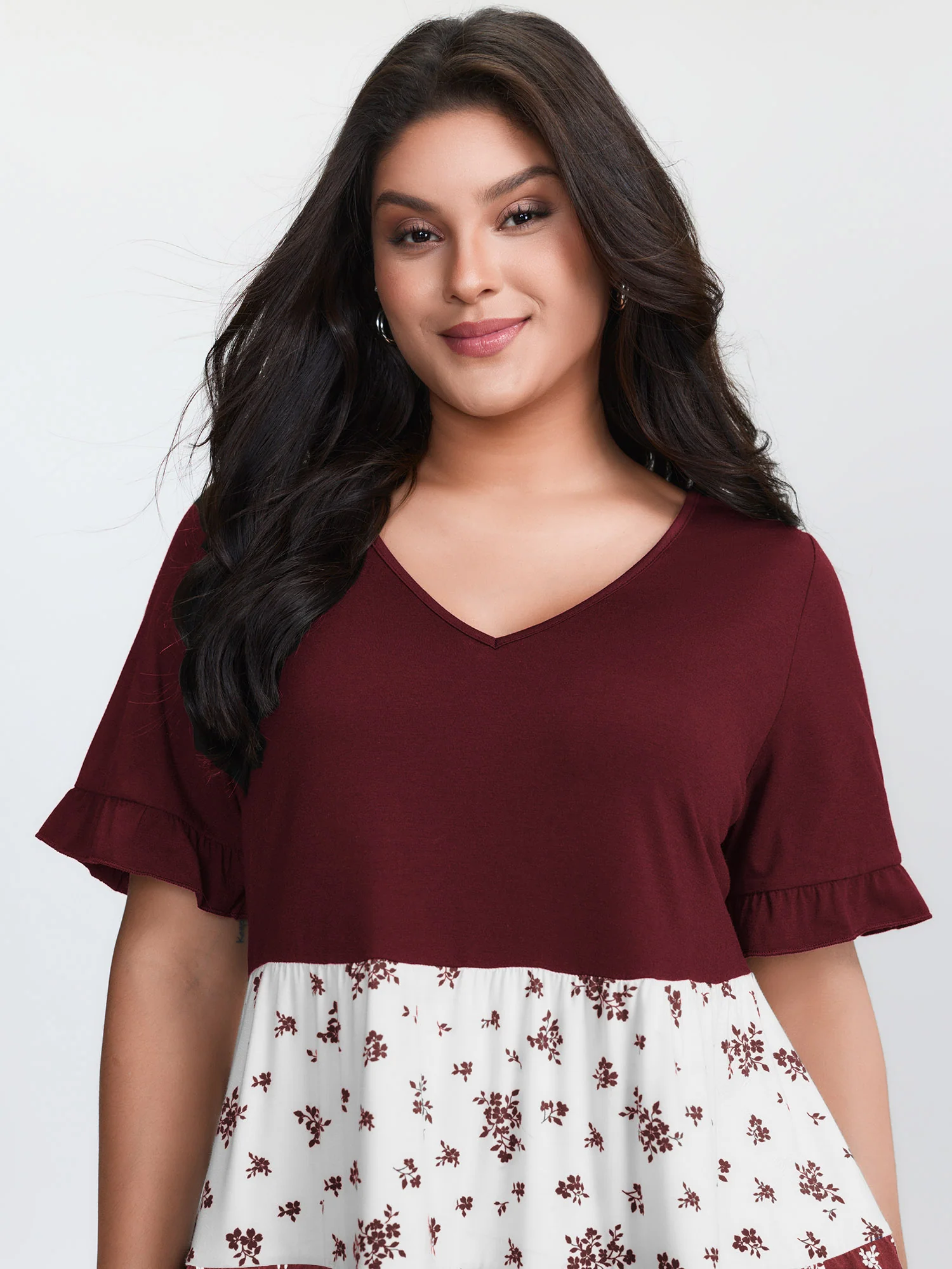 Color Contrast Floral Print Tiered Top - Image 15