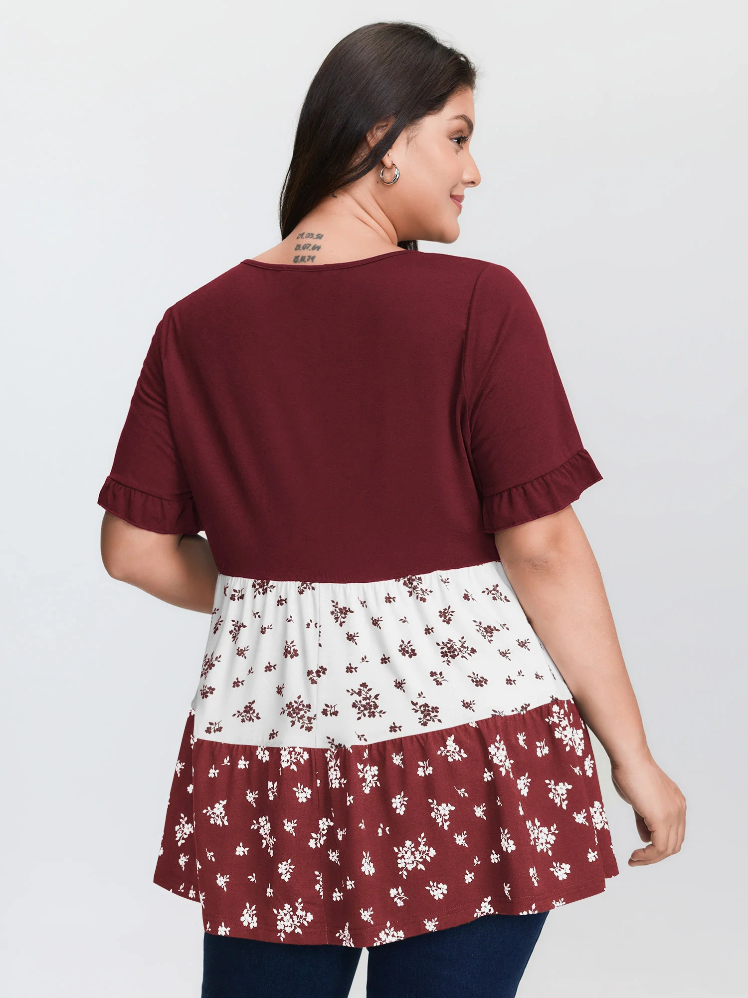 Color Contrast Floral Print Tiered Top - Image 18