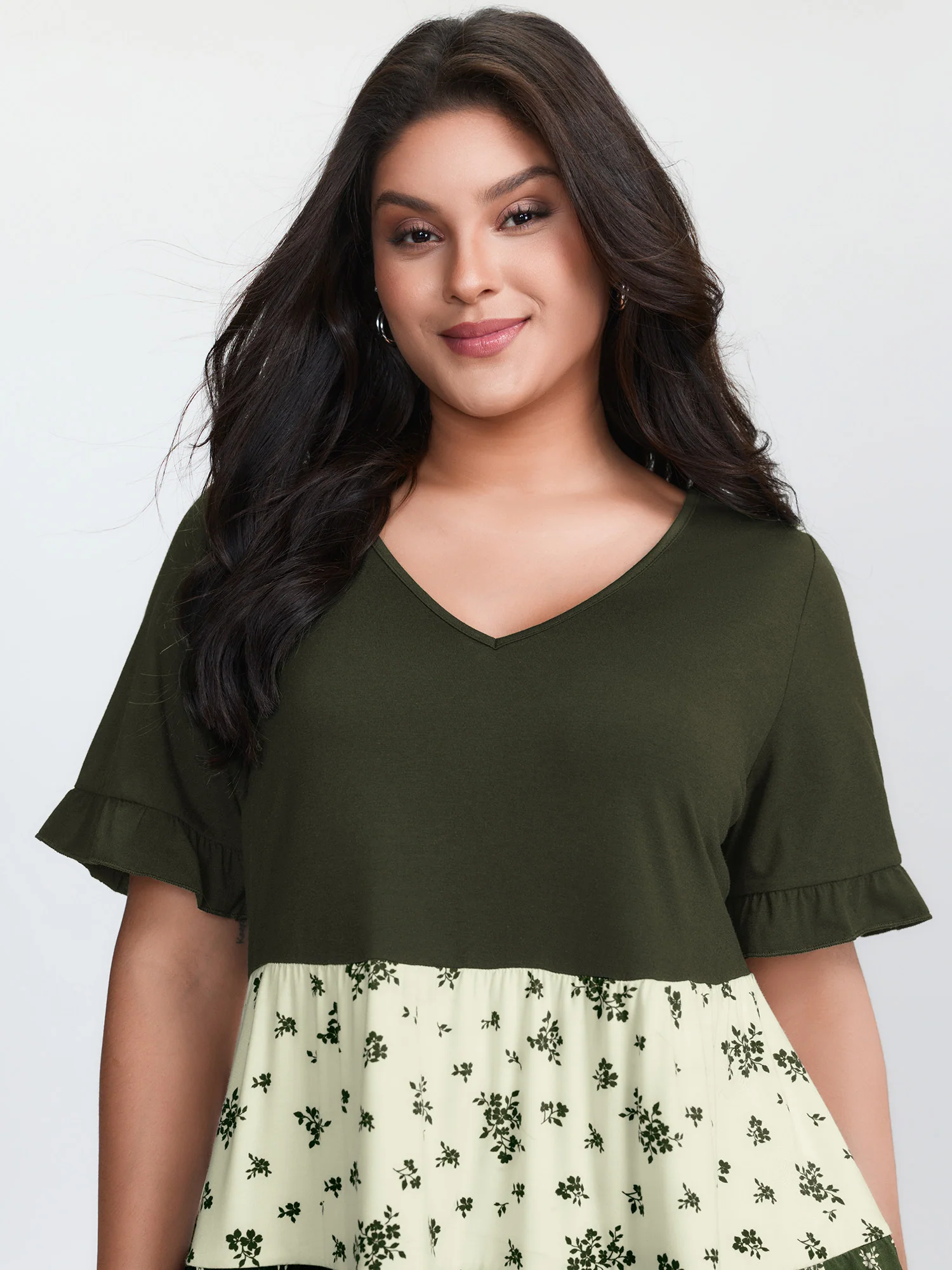 Color Contrast Floral Print Tiered Top - Image 20