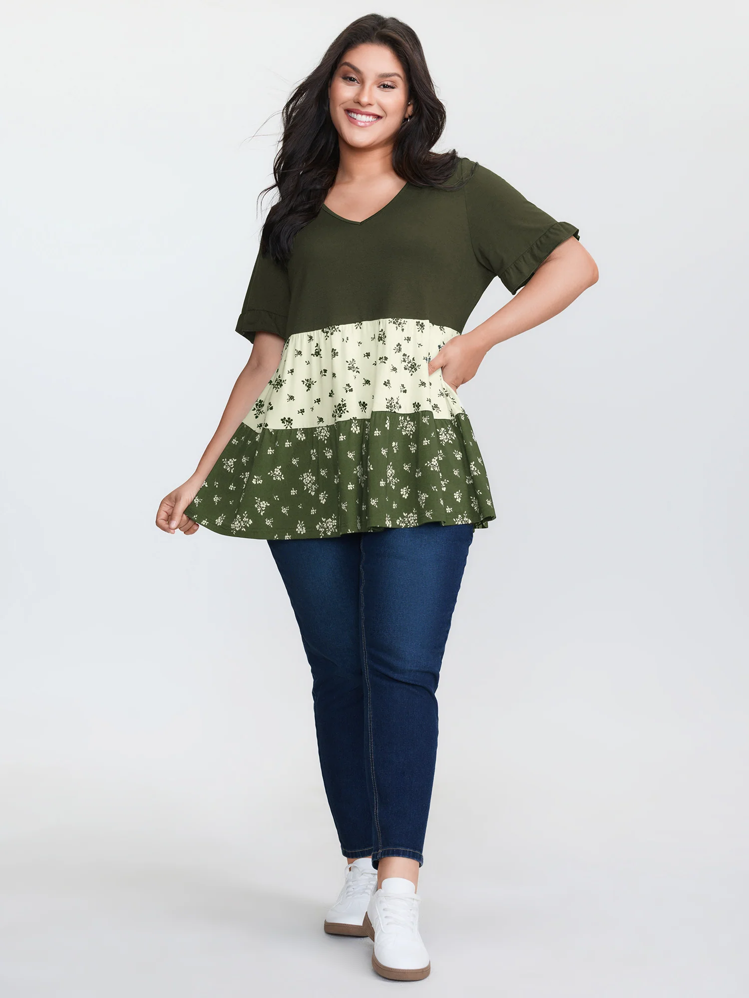 Color Contrast Floral Print Tiered Top - Image 21