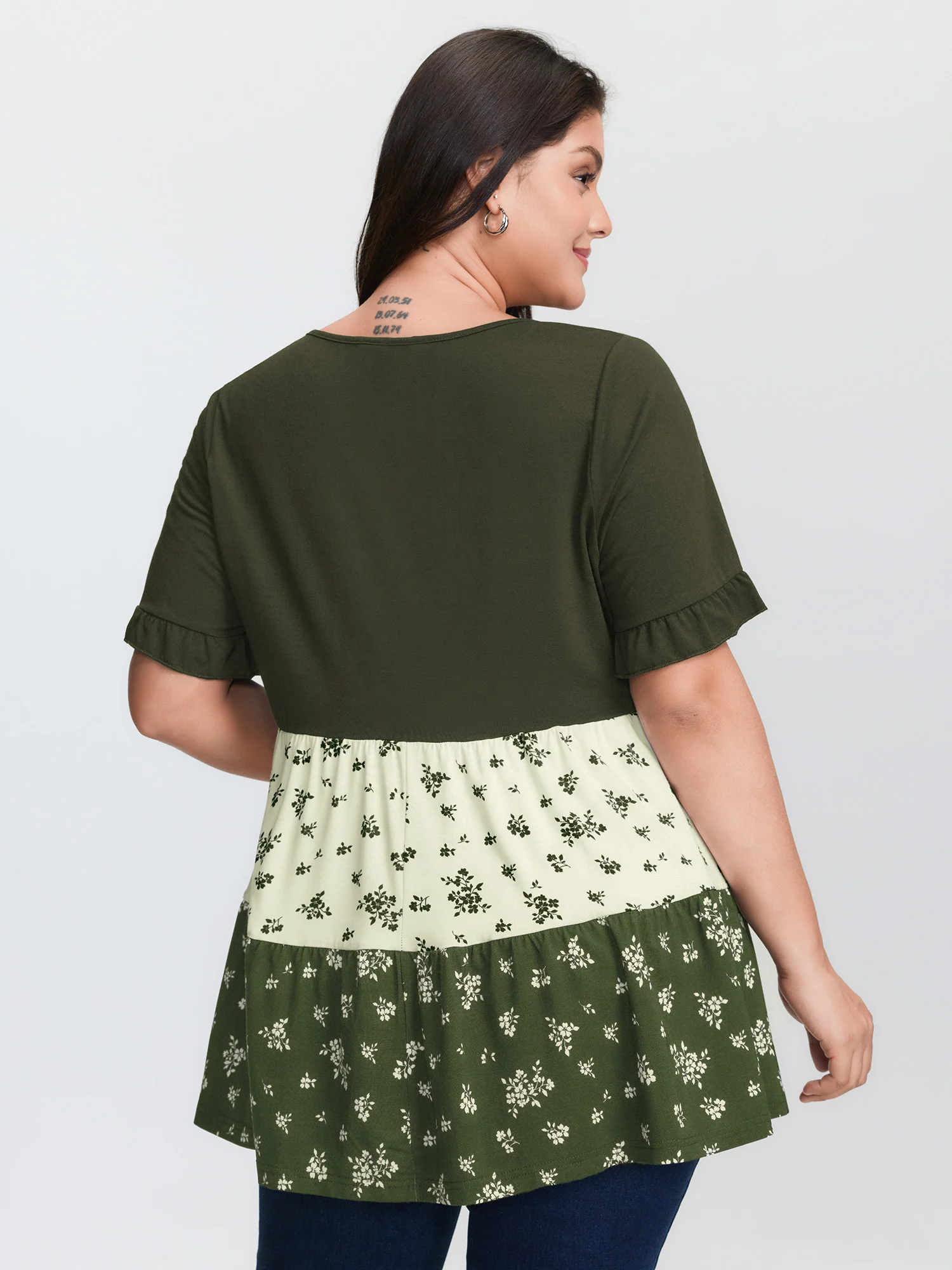 Color Contrast Floral Print Tiered Top - Image 23