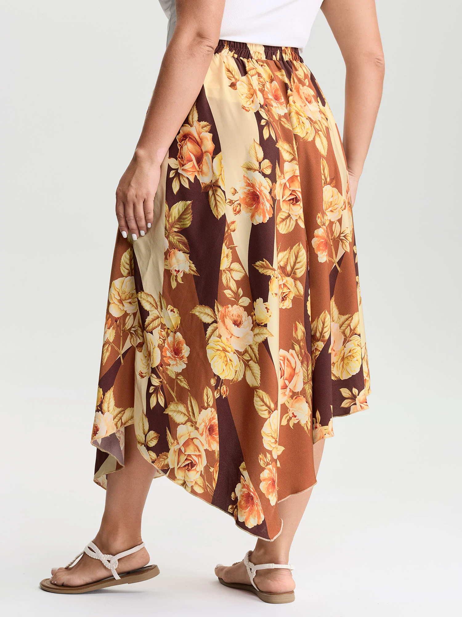 Color Contrast Floral Stripe Asymmetrical Maxi Skirt - Image 4