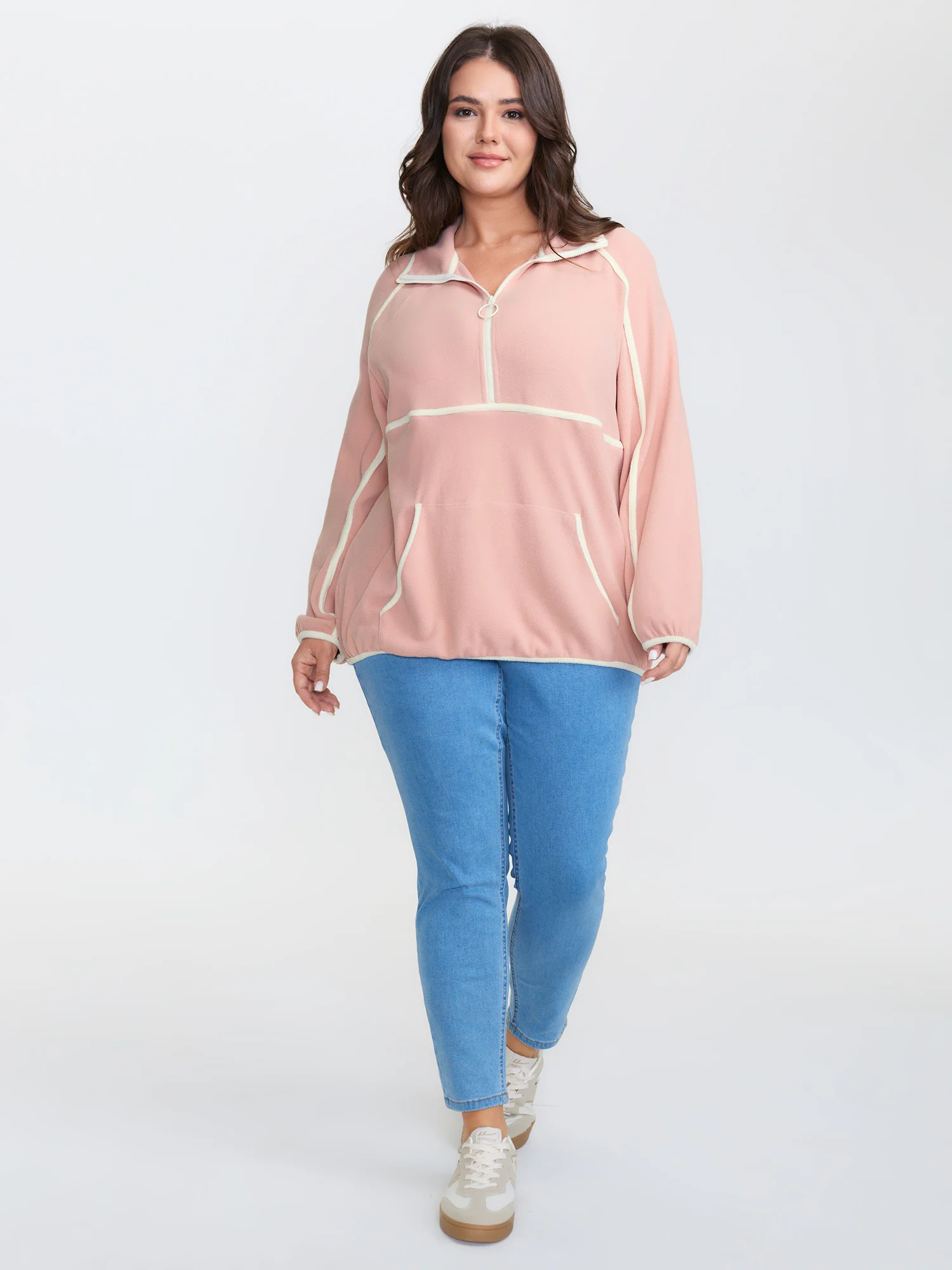 Color Contrast Fluffy Half Zip Sweatshirt - Image 4
