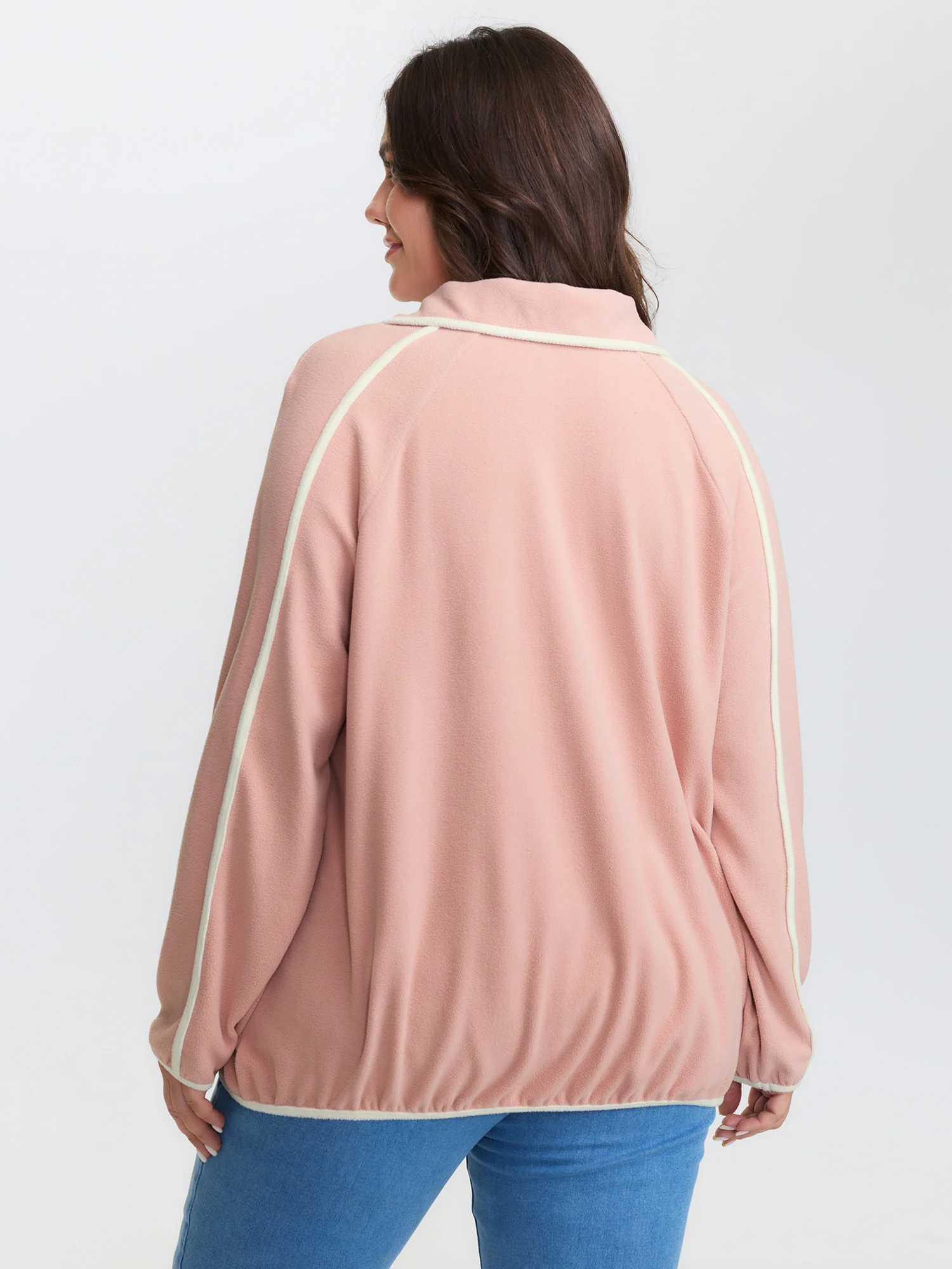 Color Contrast Fluffy Half Zip Sweatshirt - Image 5