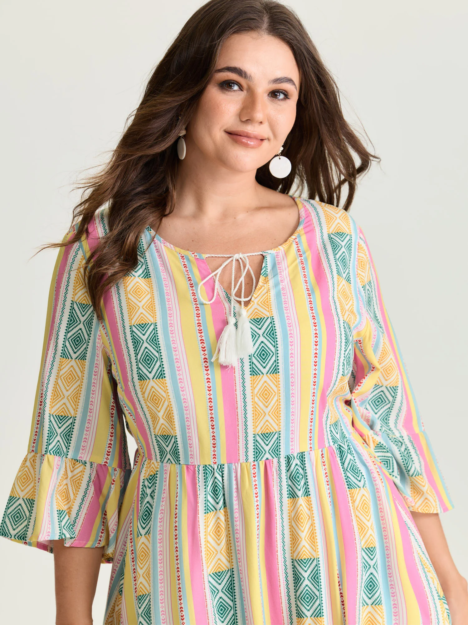 Color Contrast Geometric Print Stretchy Waist Mini Dress - Image 2
