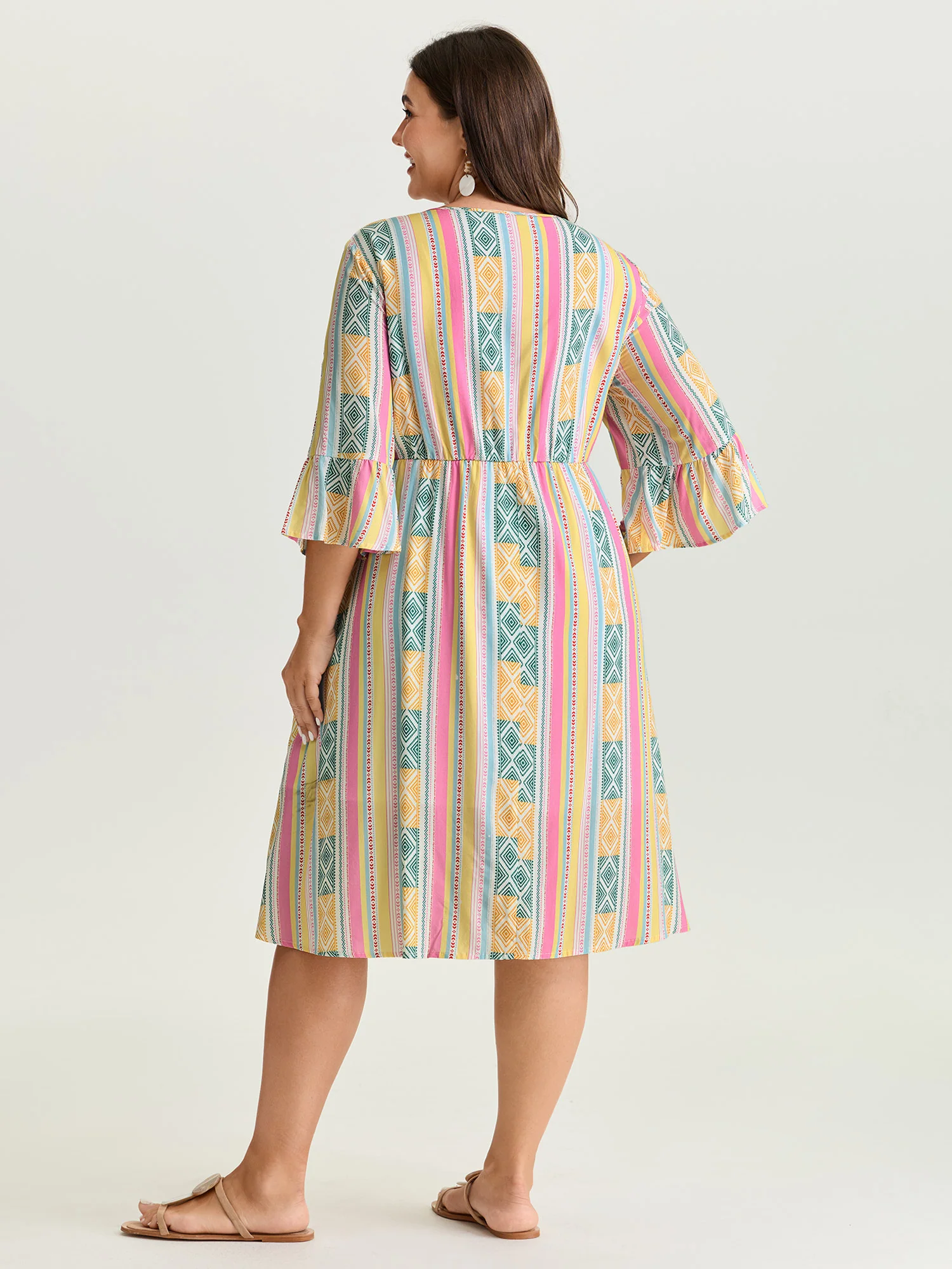 Color Contrast Geometric Print Stretchy Waist Mini Dress - Image 4