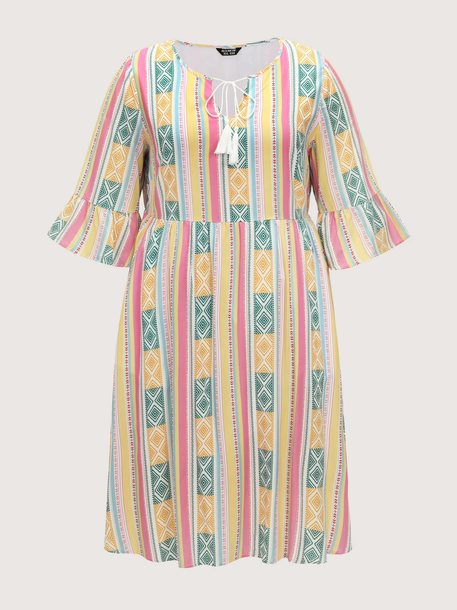 Color Contrast Geometric Print Stretchy Waist Mini Dress - Image 7