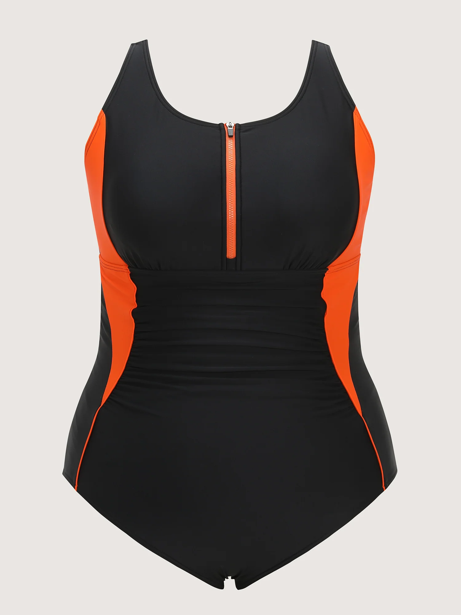 Color Contrast Glide Lock Zipper One-Piece Swimsuit - Image 7