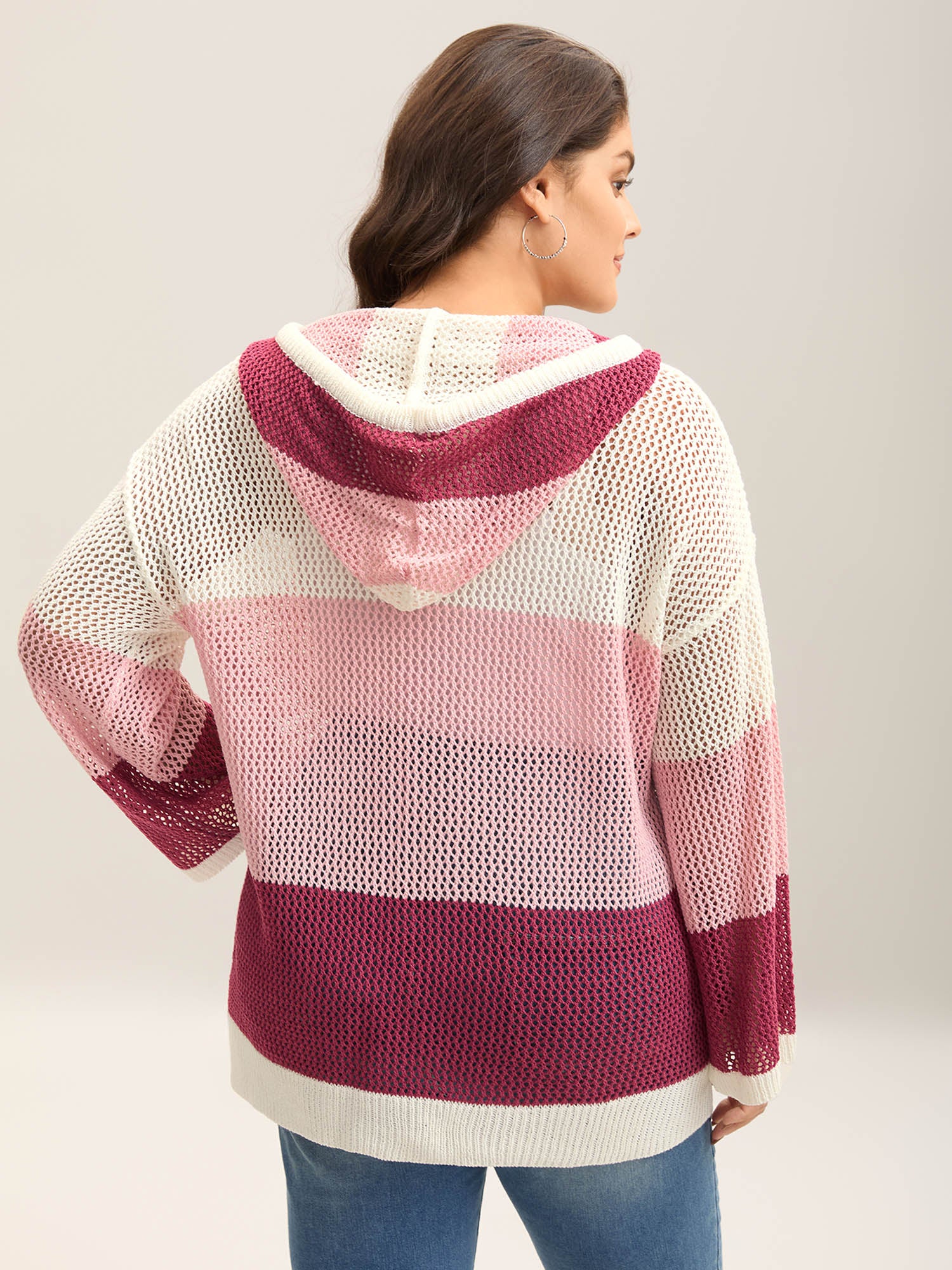 Color Contrast Hooded Cut-Out Pullover - Image 2