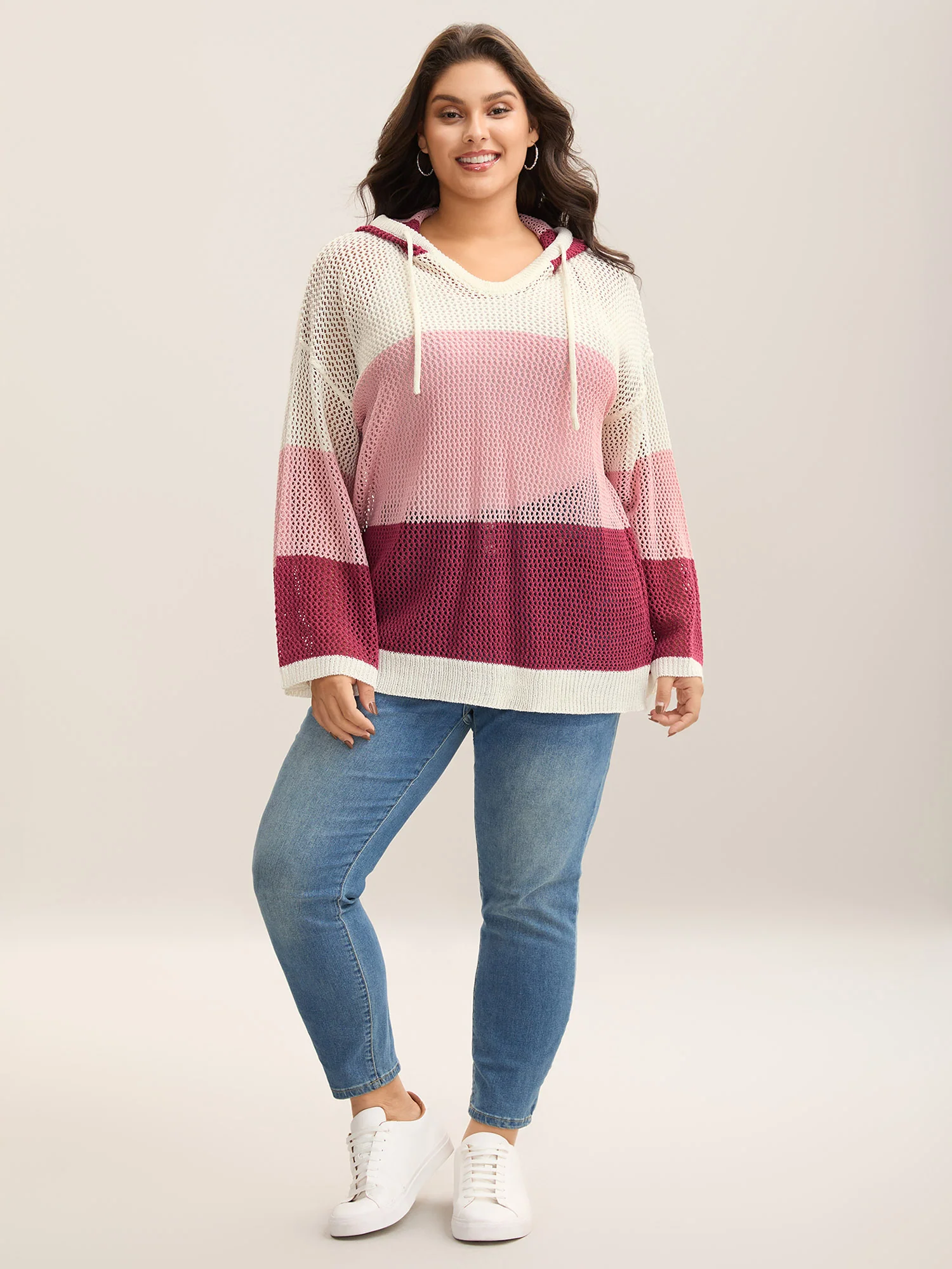 Color Contrast Hooded Cut-Out Pullover - Image 3