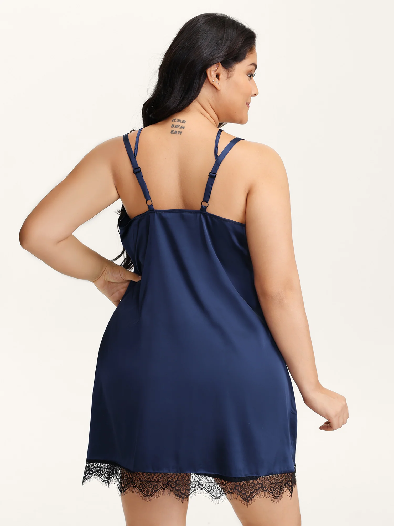 Satin Cut-Out Lace Deep Neckline Nightgown - Image 4