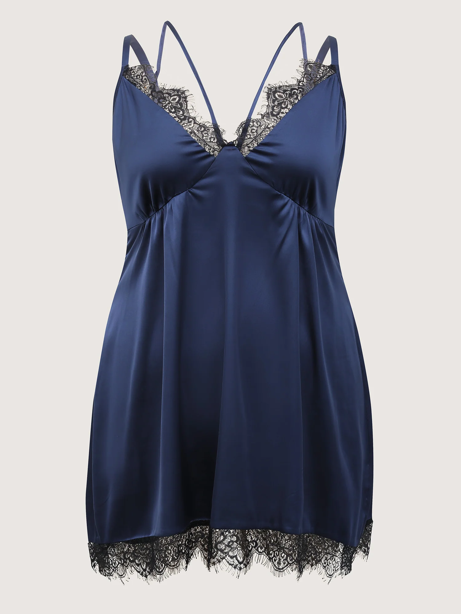 Satin Cut-Out Lace Deep Neckline Nightgown - Image 7
