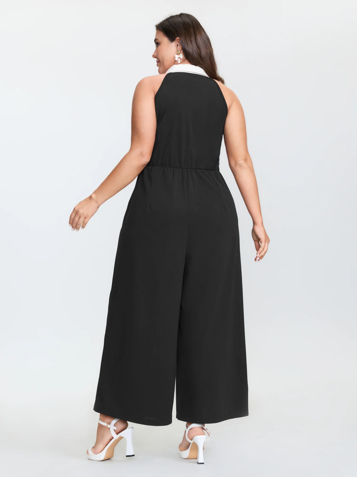 Color Contrast Lapel Collar Wide-Leg Jumpsuit - Image 4
