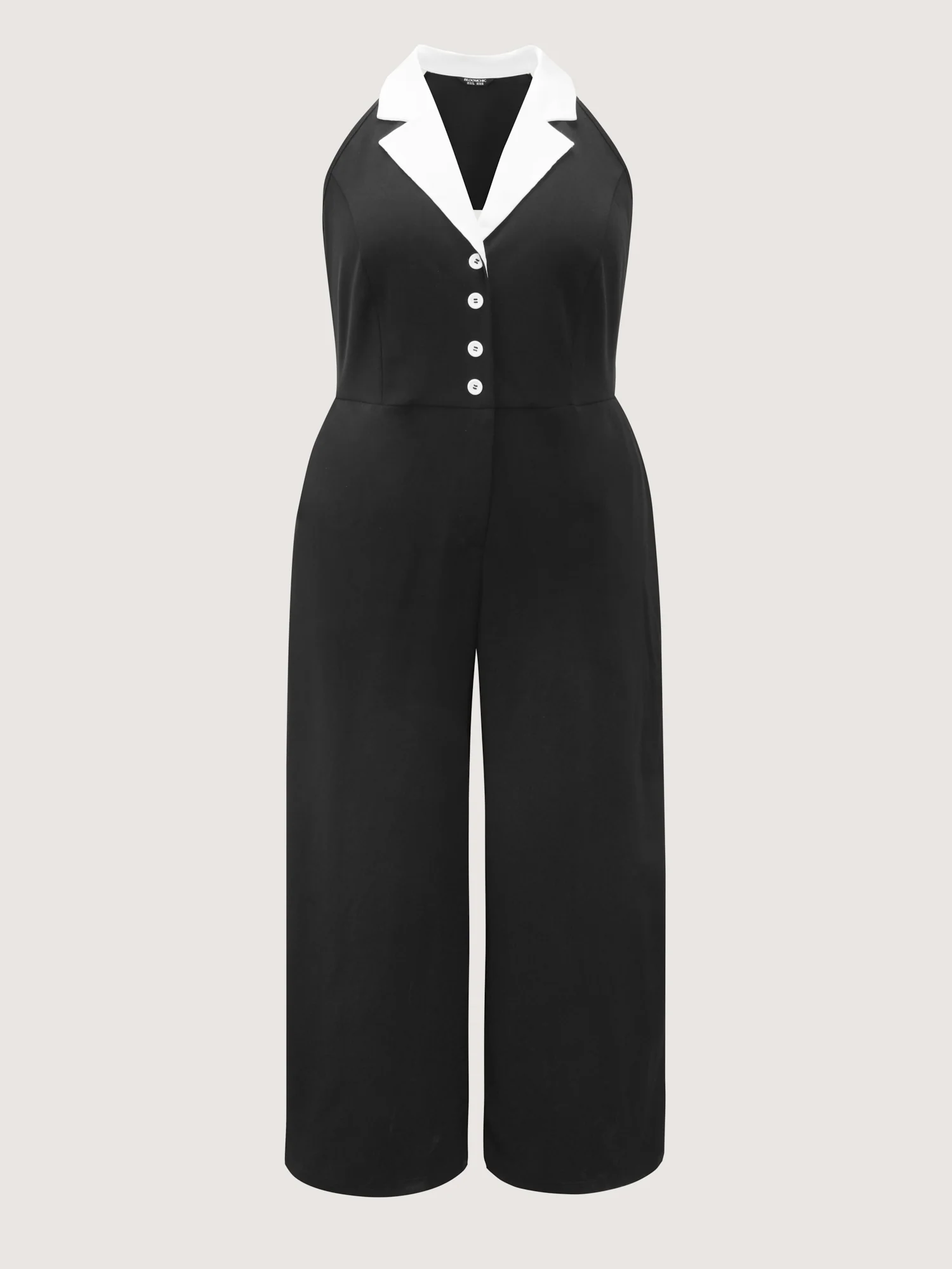Color Contrast Lapel Collar Wide-Leg Jumpsuit - Image 7