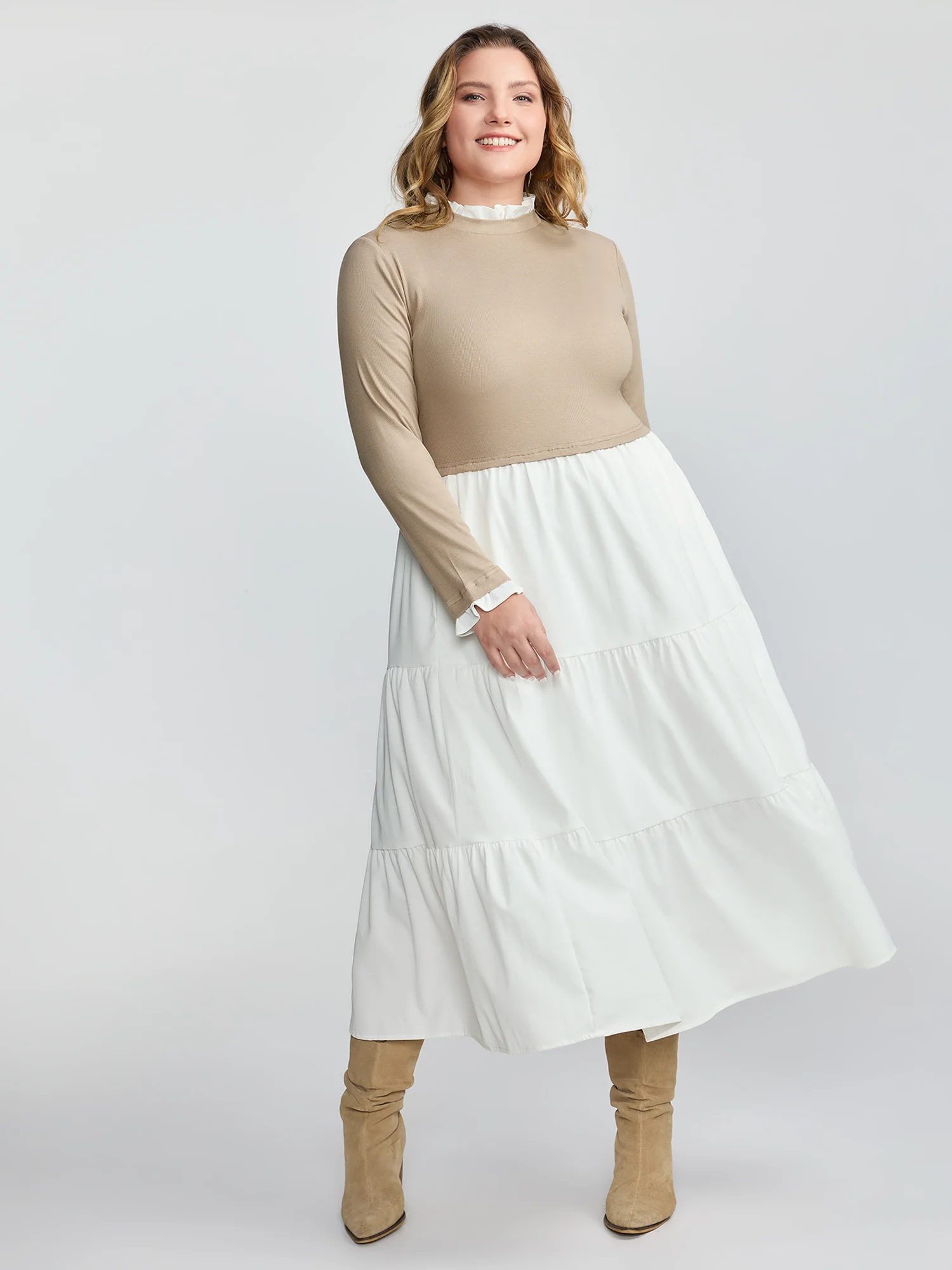 Color Contrast Layered Flowy Midi Dress - Image 3